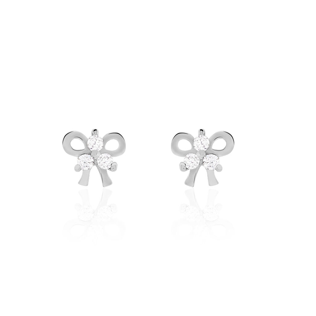 Boucles D'oreilles Puces Darina Noeud Or Blanc Oxyde De Zirconium