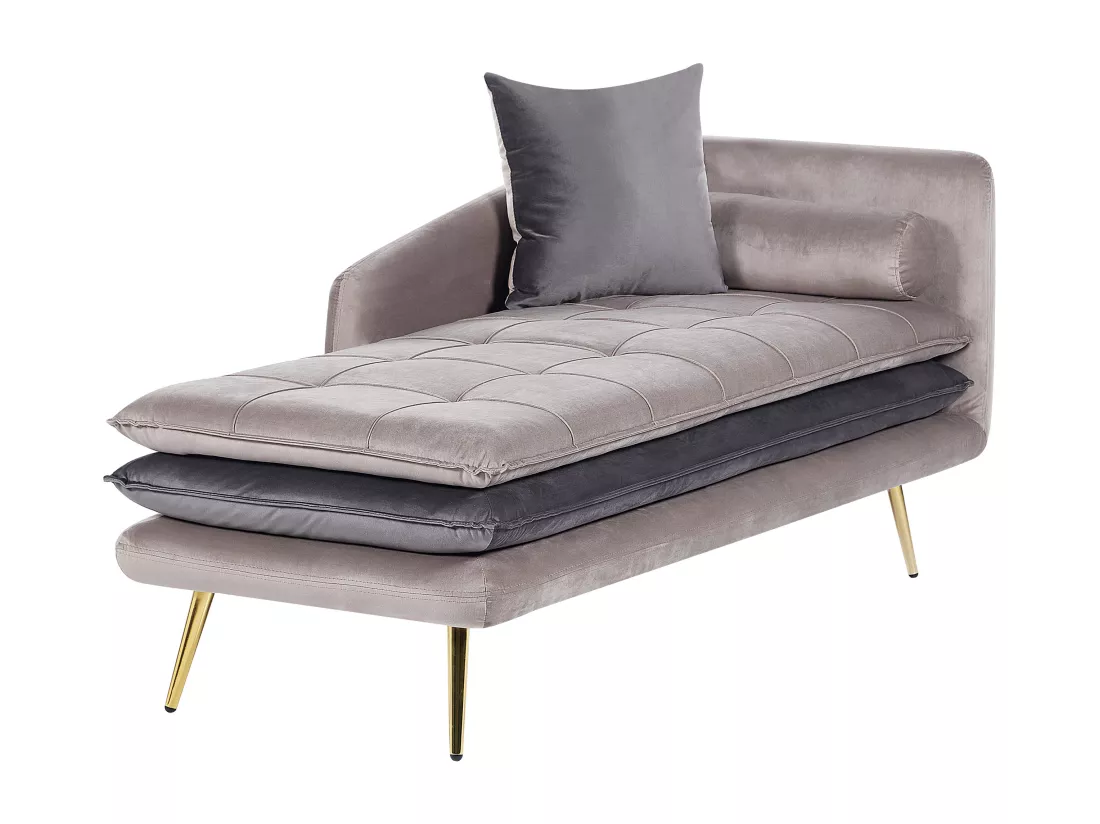Chaise longue côté droit en velours beige et gris GONESSE