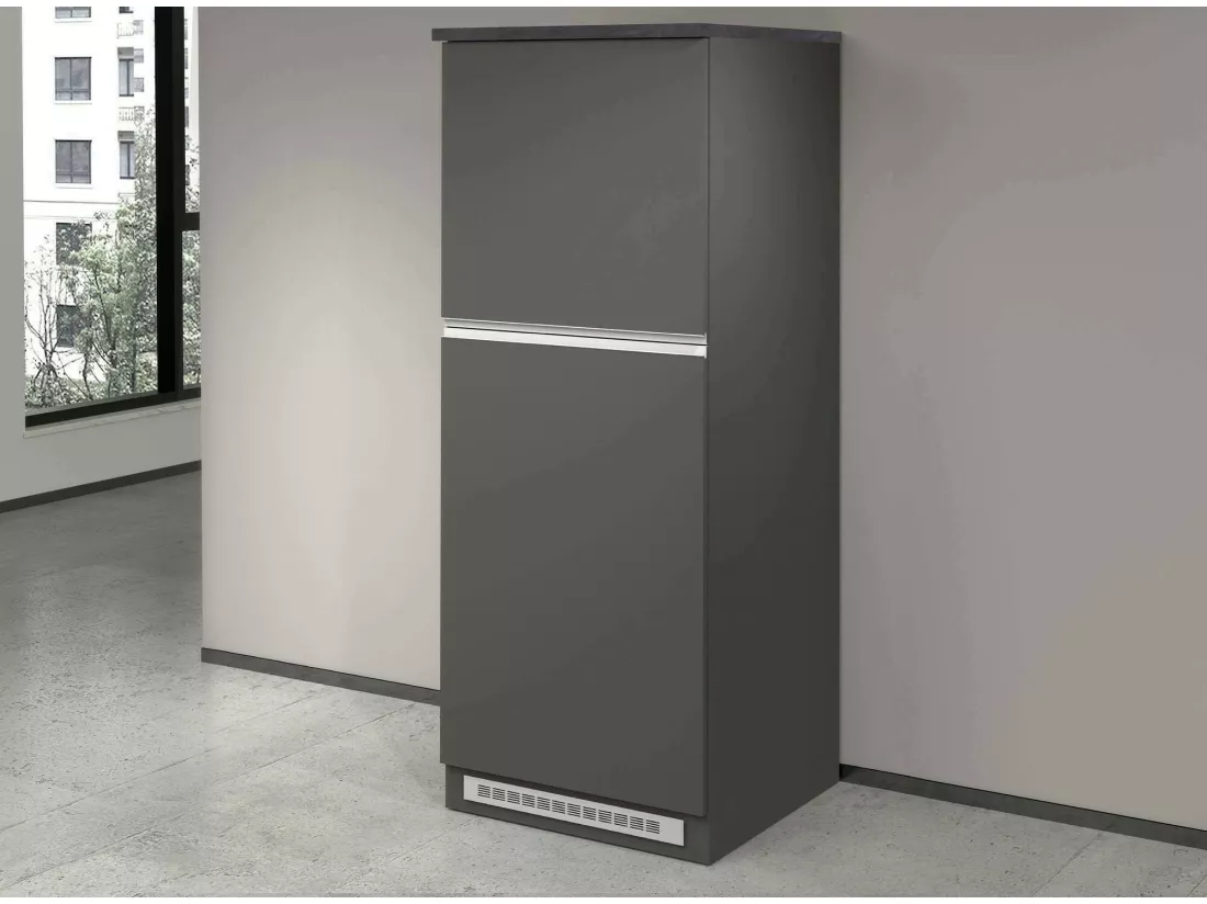 Buffet de Cuisine Dcasasol, Armoire polyvalente, Meuble de kitchenette, Support réfrigérateur multifonctionnel, 100% Made in Italy, 60x60h165 cm, Anthracite et Ardoise