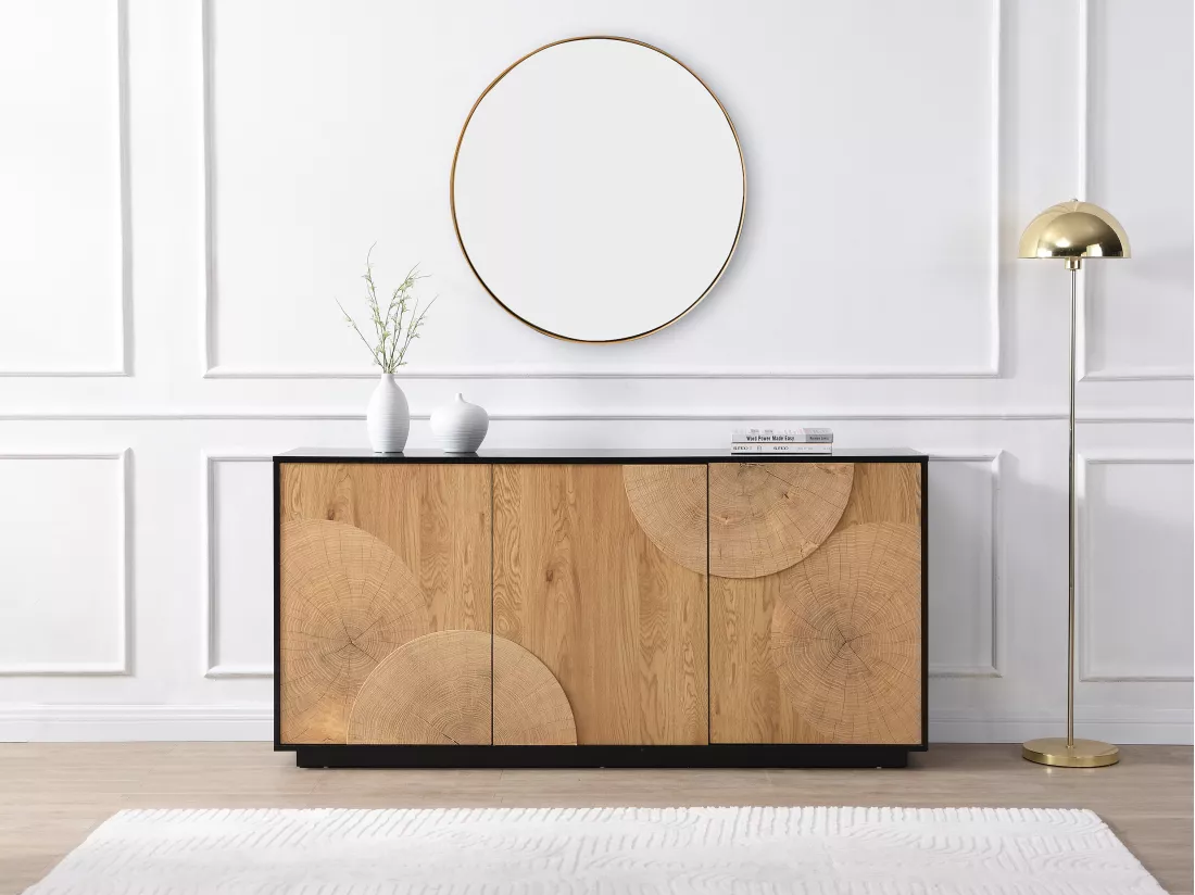 Buffet avec 3 portes en MDF - Naturel et noir - YASMELIA