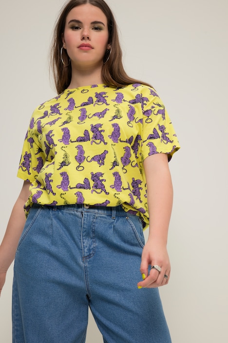 T-Shirt, oversized, Tiger Print, Rundhals, Halbarm