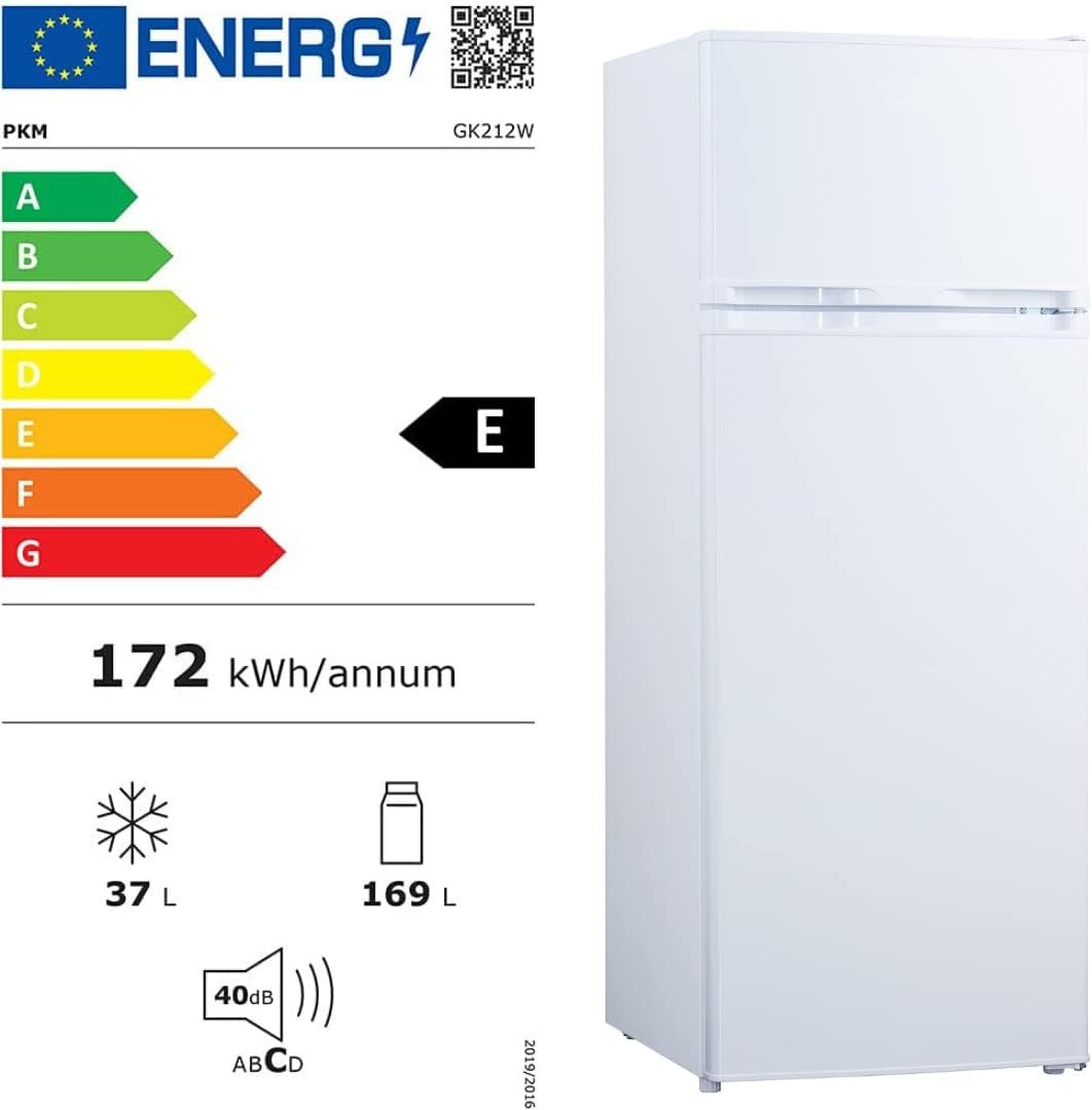 PKM Kühl-Gefrierkombination GK212W weiß | 206L Nutzinhalt | 4**** Gefrierfach | Höhe 143cm | Breite 55cm | Leiser Betrieb 40dB | Sparsame LED-Beleuchtung | Energieverbrauch 172 kWh/Jahr | Weiß