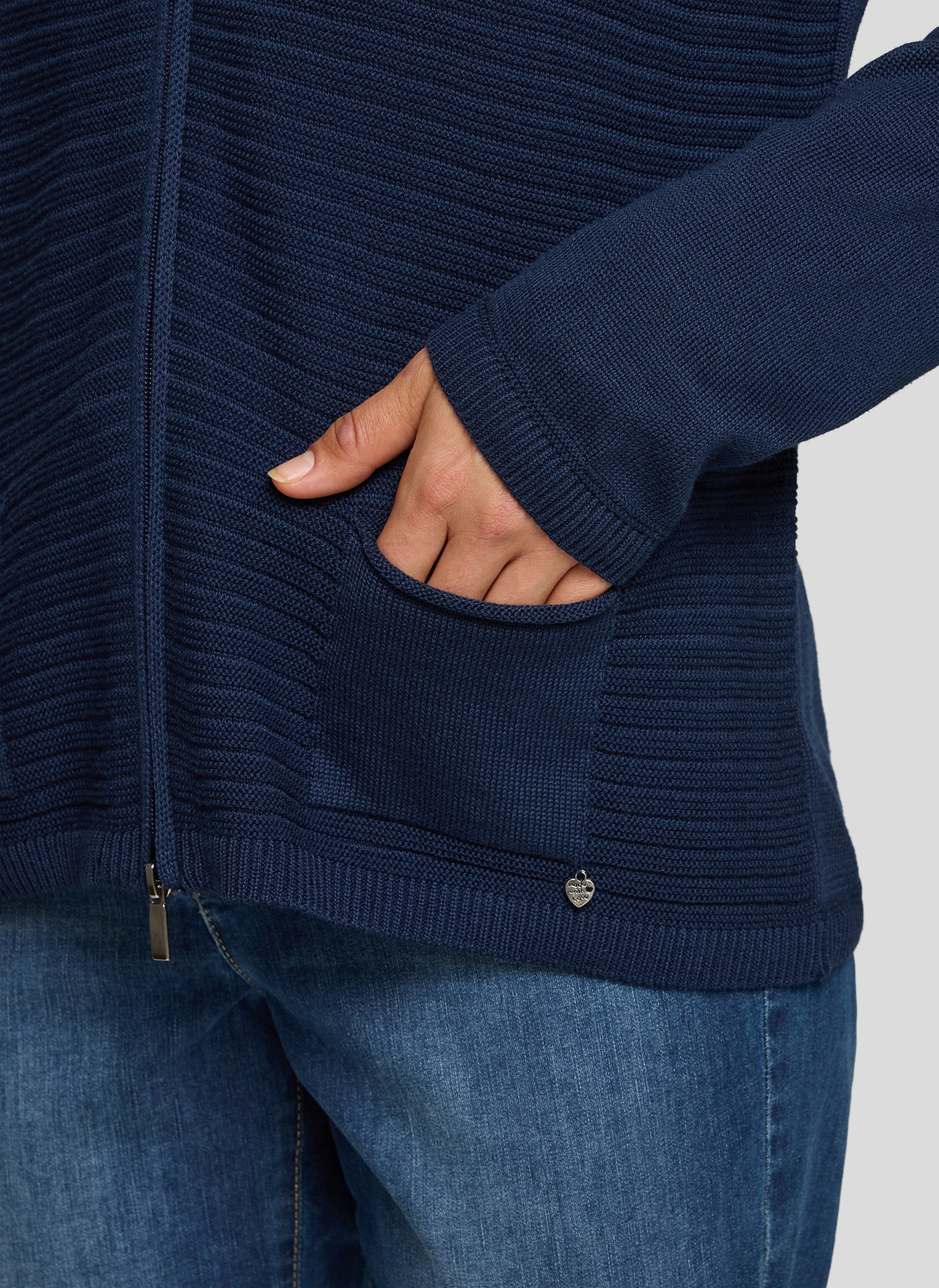 Rabe Strickjacke mit Reissverschluss und Stehkragen