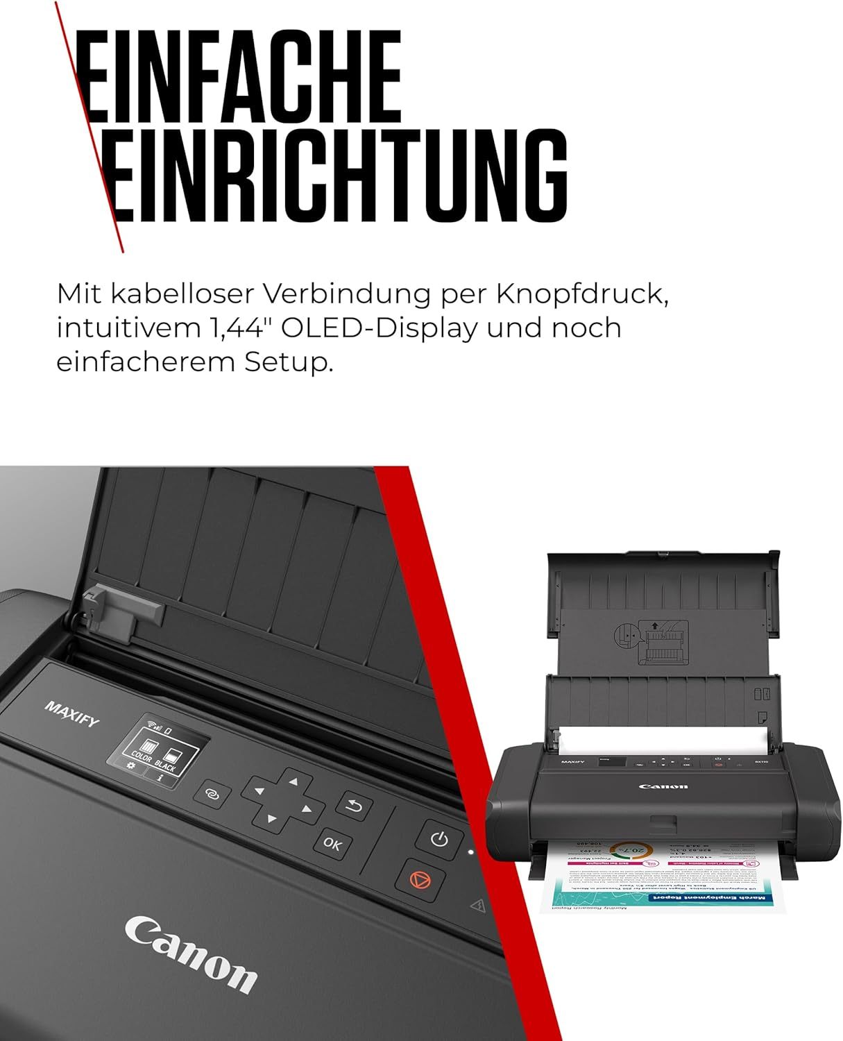 Canon PIXMA TR150 mobiler Drucker mit Akku (WLAN, Cloud, AirPrint, 4.800 DPI x 1.200 DPI, Highspeed USB Typ C, OLED-Display, Tintenstrahldrucker), schwarz