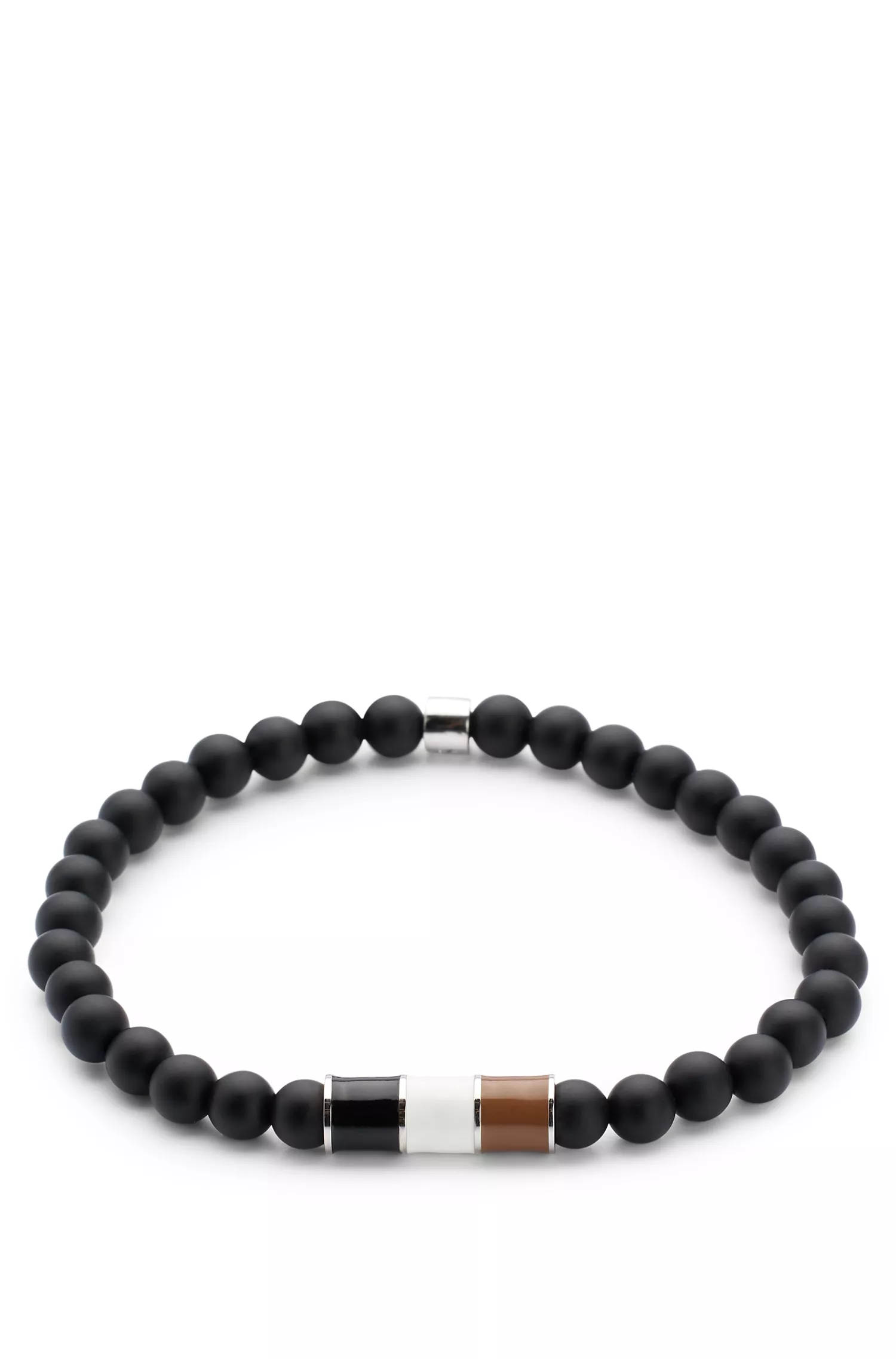 Bracelete BOSS preto com contas de ágata e detalhe de listra exclusiva.