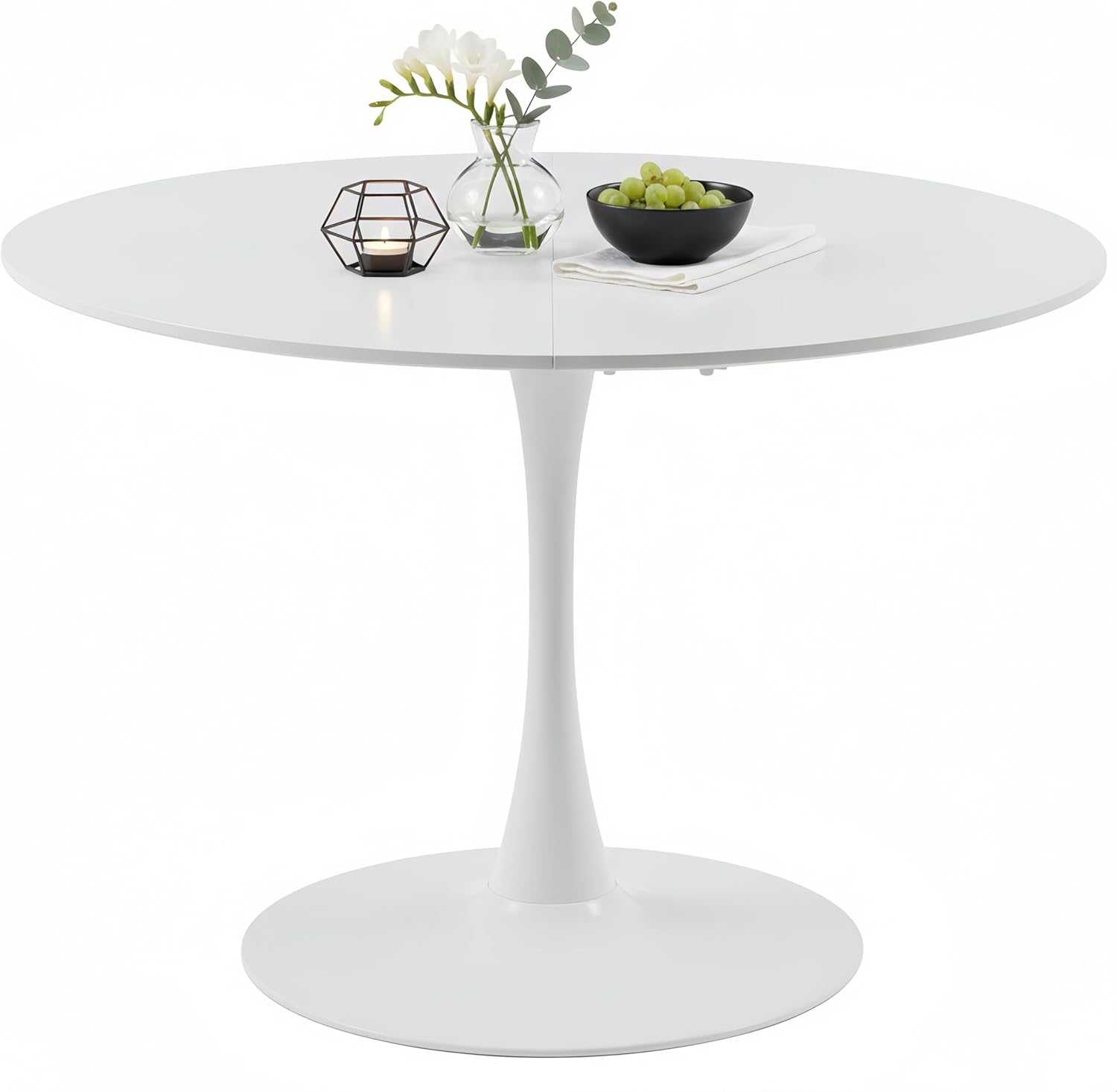 Esstisch Rund 110 cm – Moderner Runder Esstisch, Küchentisch Rund im Tulpendesign für 4–6 Personen, Wohnzimmer Tisch Bistrotisch Gartentisch MDF Holz mit Fester Standfläche, Weiß