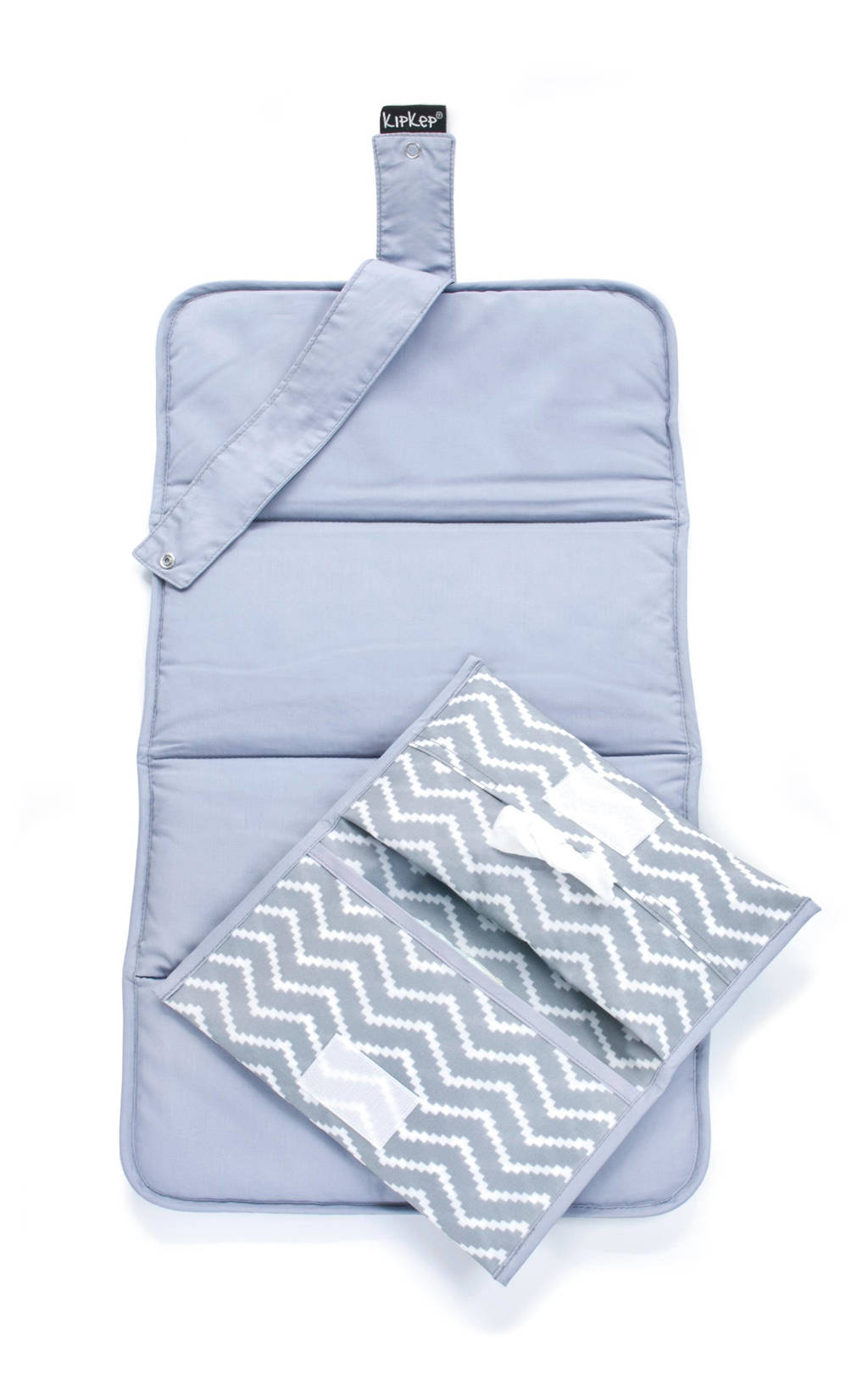 Napper combi: verschoonmatje + luieretui silver grey