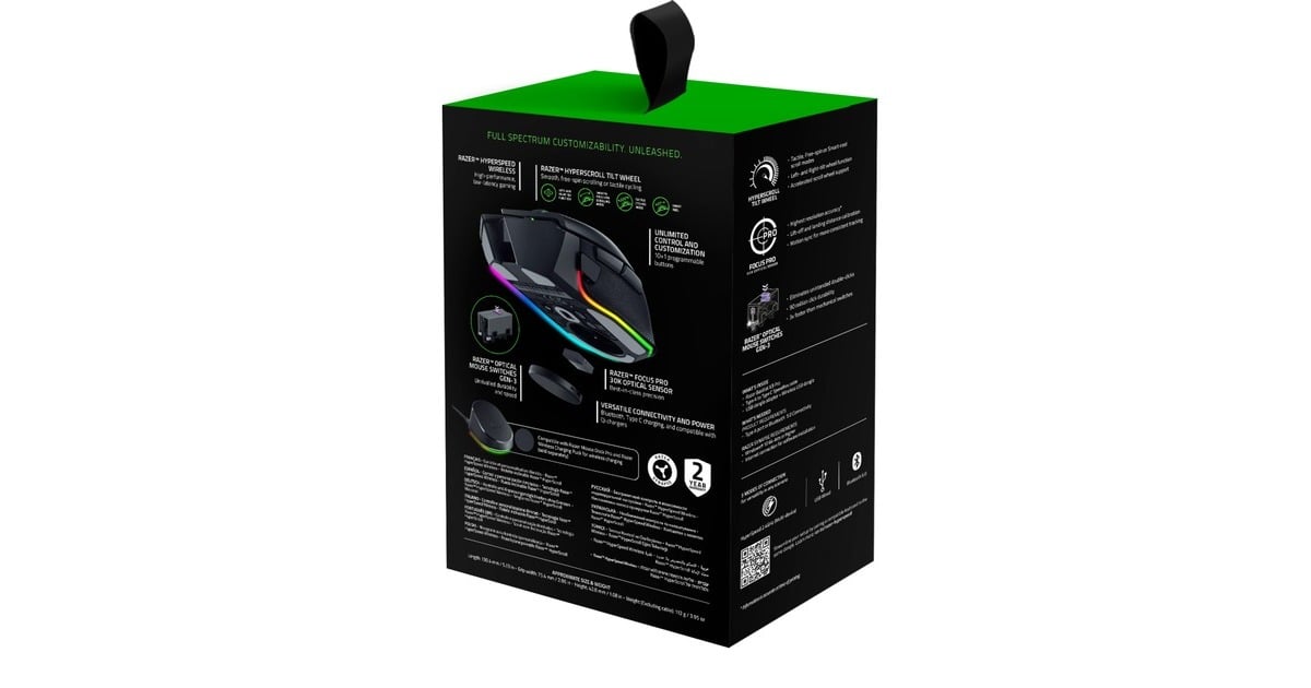 RazerBasilisk V3 Pro gaming muis  (Zwart, USB / Bluetooth / Razer HyperSpeed Wireless, 30.000 DPI, Razer Chroma RGB)