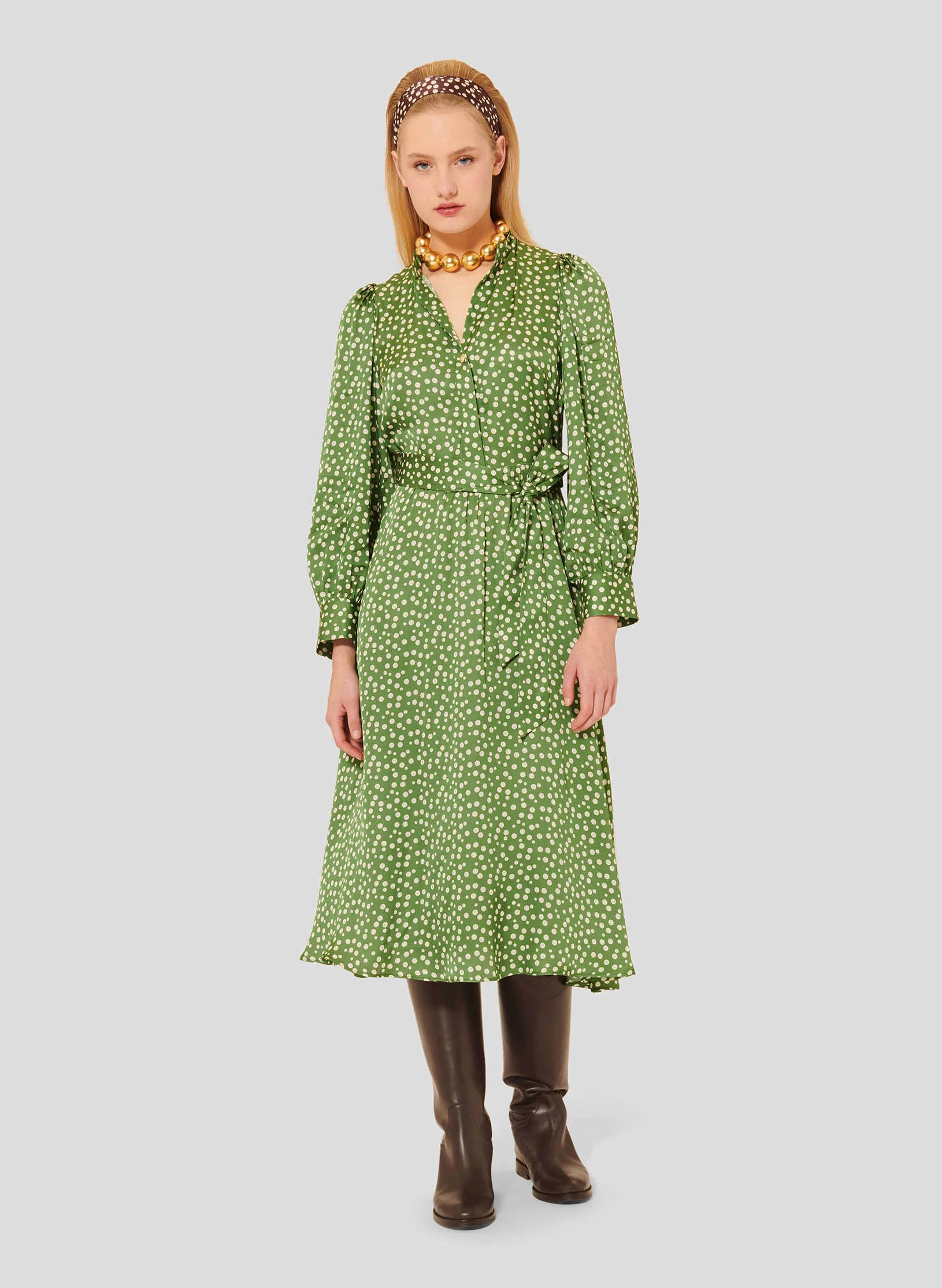 RIVOLTINA - Robe midi imprimée à pois | Vert