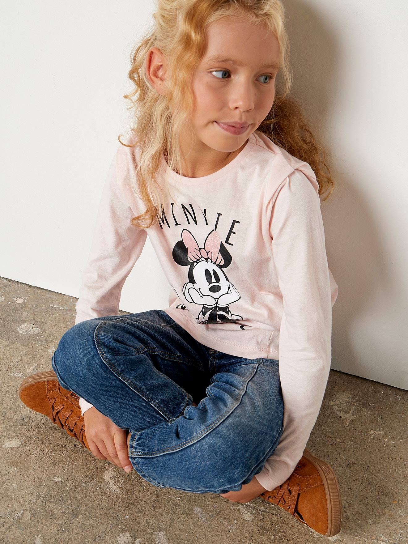 Camiseta de manga comprida DS® Minnie, rosa claro, lisa com estampas.