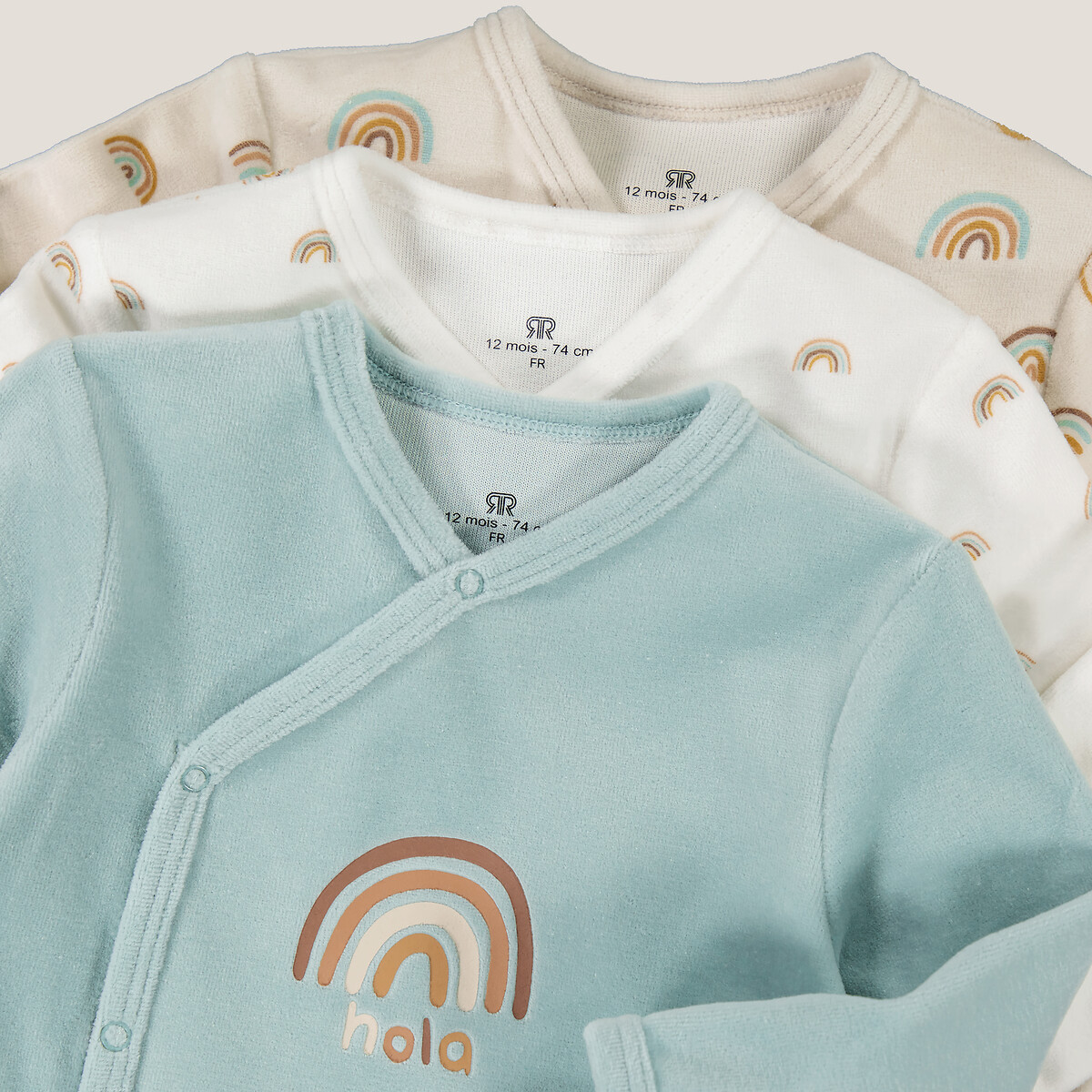 COLEÇÃO LA REDOUTE<br>Conjunto de 3 pijamas, 1 peça em veludo, arco-íris
