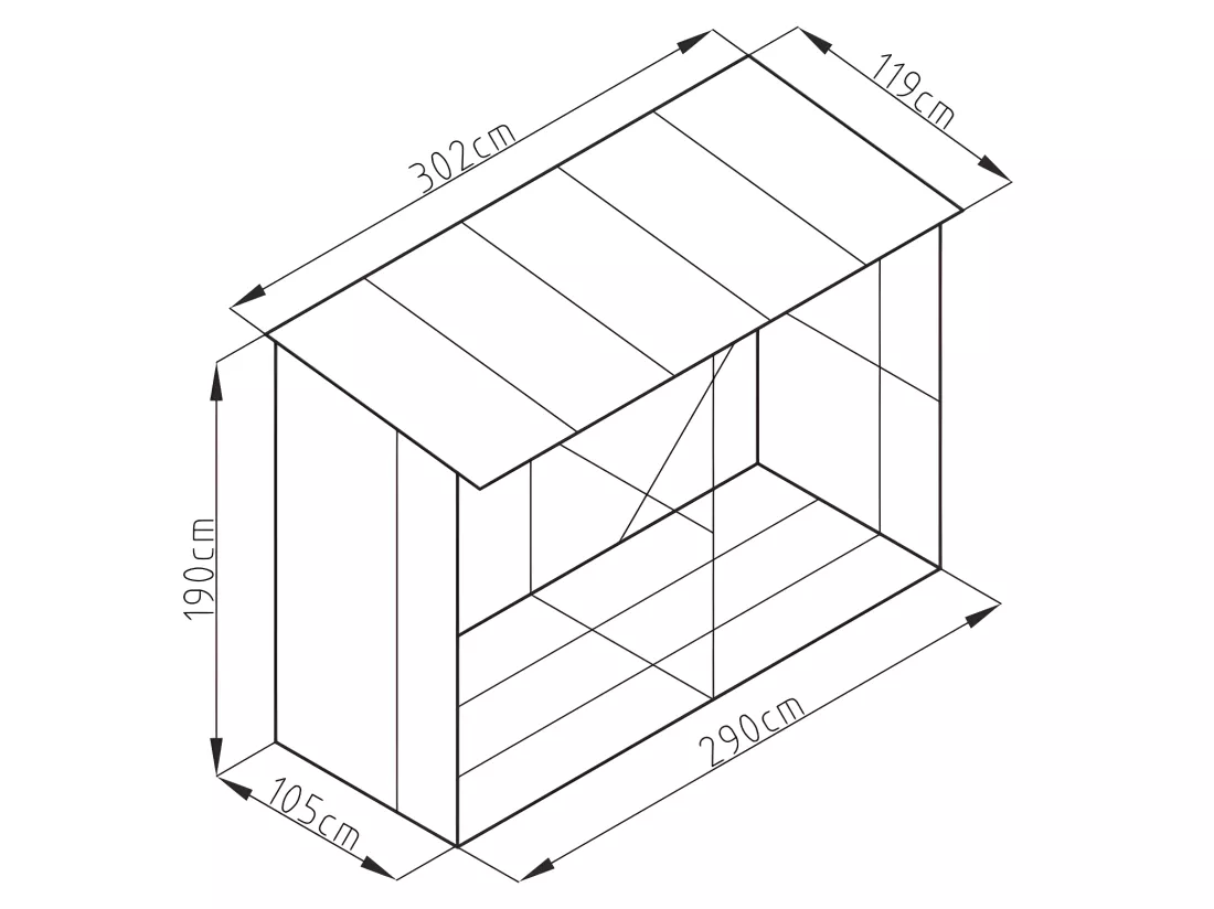Abri bûches métal en acier galvanisé effet bois 5,78 m3 - 8 stères - L302 x P119 x H190cm - VARWOOD