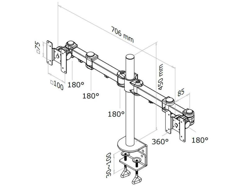 NEOMOUNTS Tischhalterung FPMA-D960D bis 12 kg – Schwarz Für 2 Flachbildschirme von 10