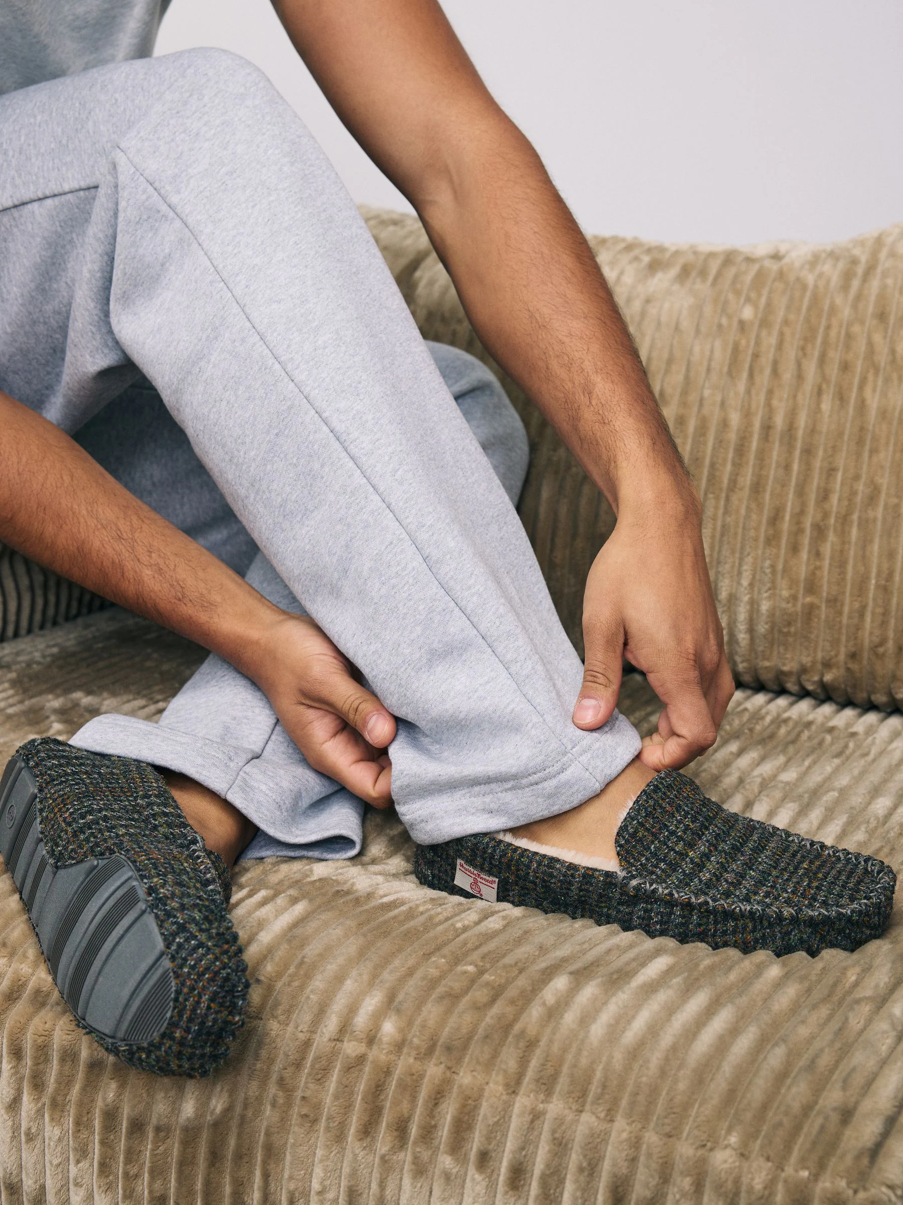 Marineblauw - Signature Harris Tweed Moccasin Slippers