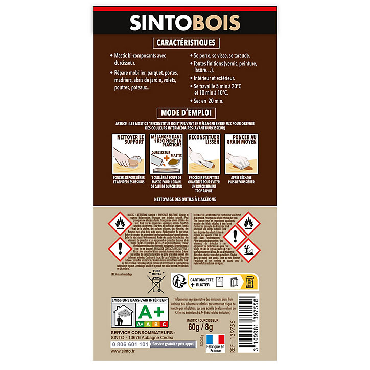 Mastic à bois Chêne clair Sintobois 66ml