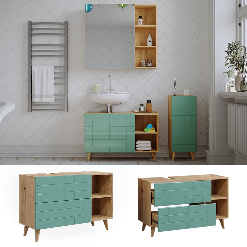 Vicco Waschtischunterschrank Rudi 90 x 59 cm, Eiche Evoke Mintgrün, Badschrank
