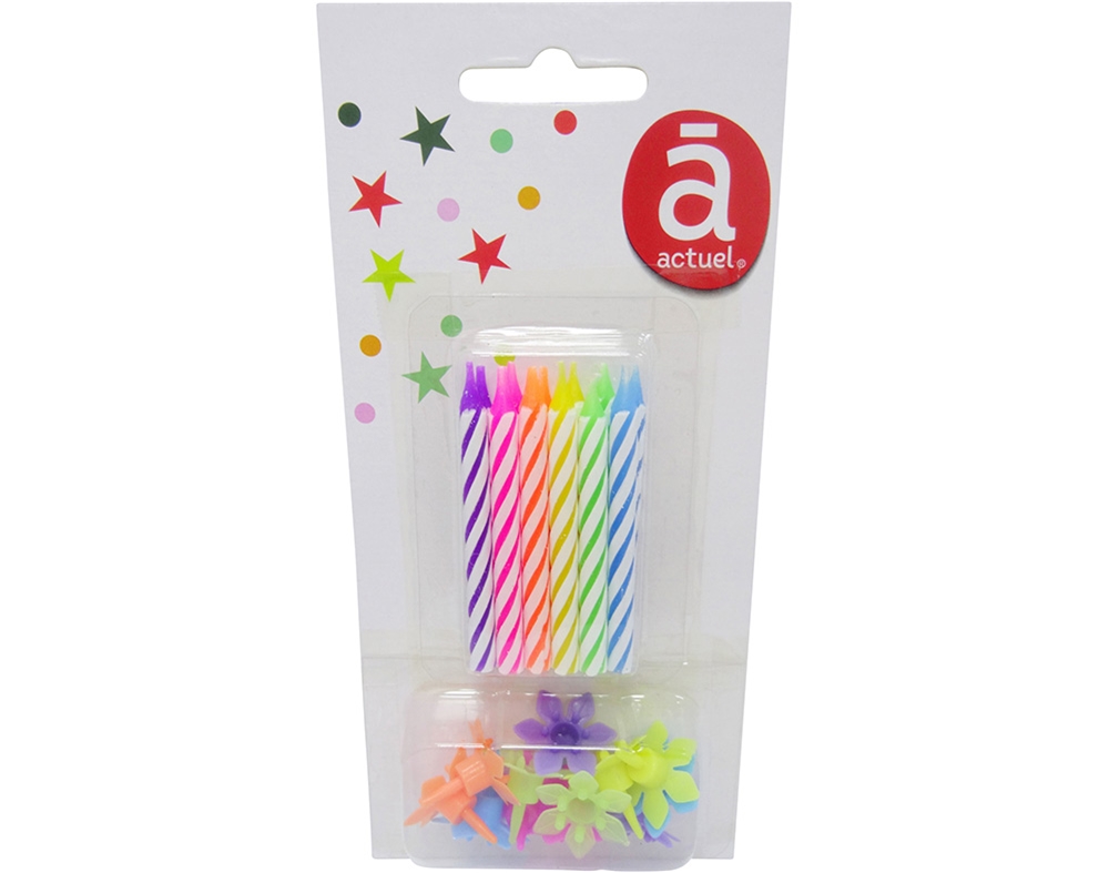 VELA DE ANIVERSÁRIO ACTUEL MULTICORES PACK 12 UNIDADES