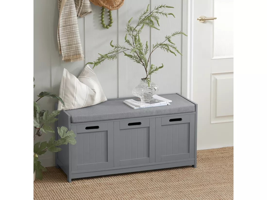 Banc de Rangement avec Coussin Rembourré Meuble d'Entrée Coffre Commode à Chaussures, FSR80-SG