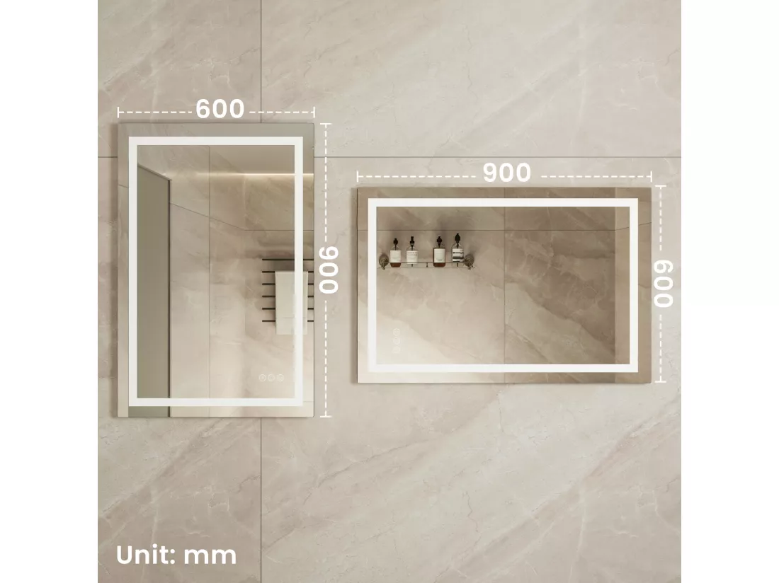 LED Miroir Lumineux Loupe+Tricolore + Anti-buée 90x60cm Salle de Bain Dimmable,Mémoire,Tactile