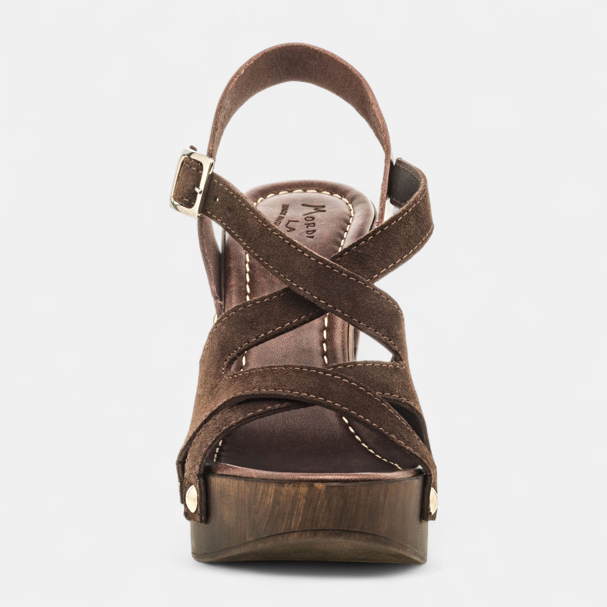Chaussures semelle bois à talon Femme en cuir marron