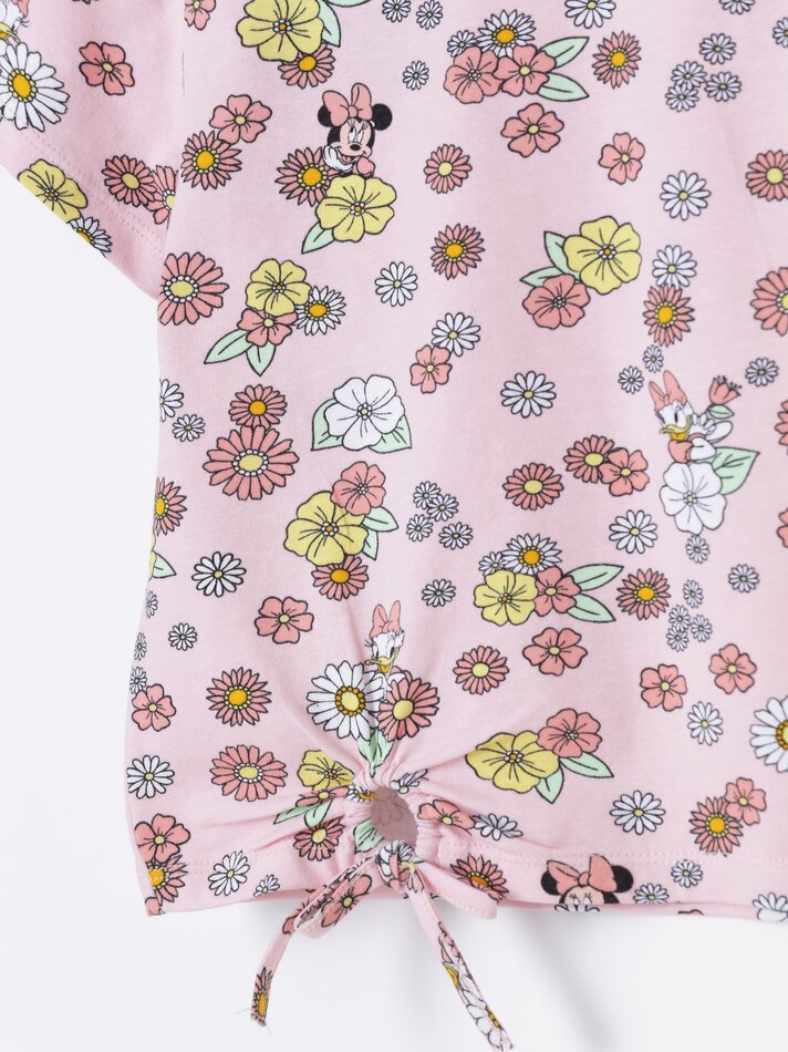 Camiseta Minnie Mouse com nó ©DS - Rosa Fluorescente
