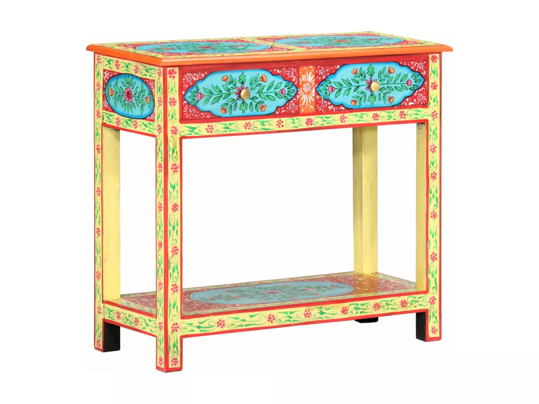 Table console peinte à la main 80x35x75 cm Bois de manguier