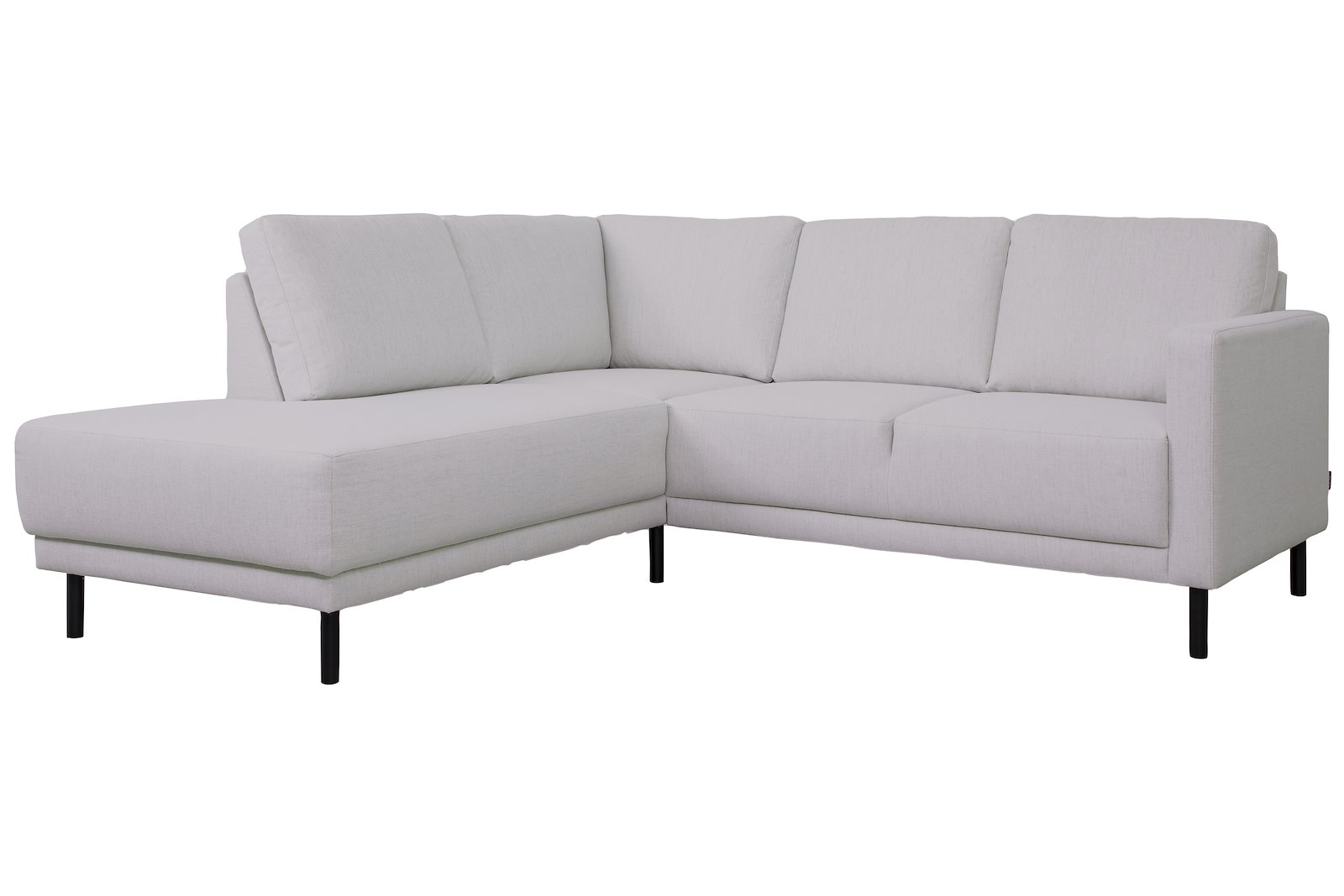 Billy hjørnesofa 2-seter med åpen ende venstre. Tekstil Neve 85 lys grå med sorte ben.