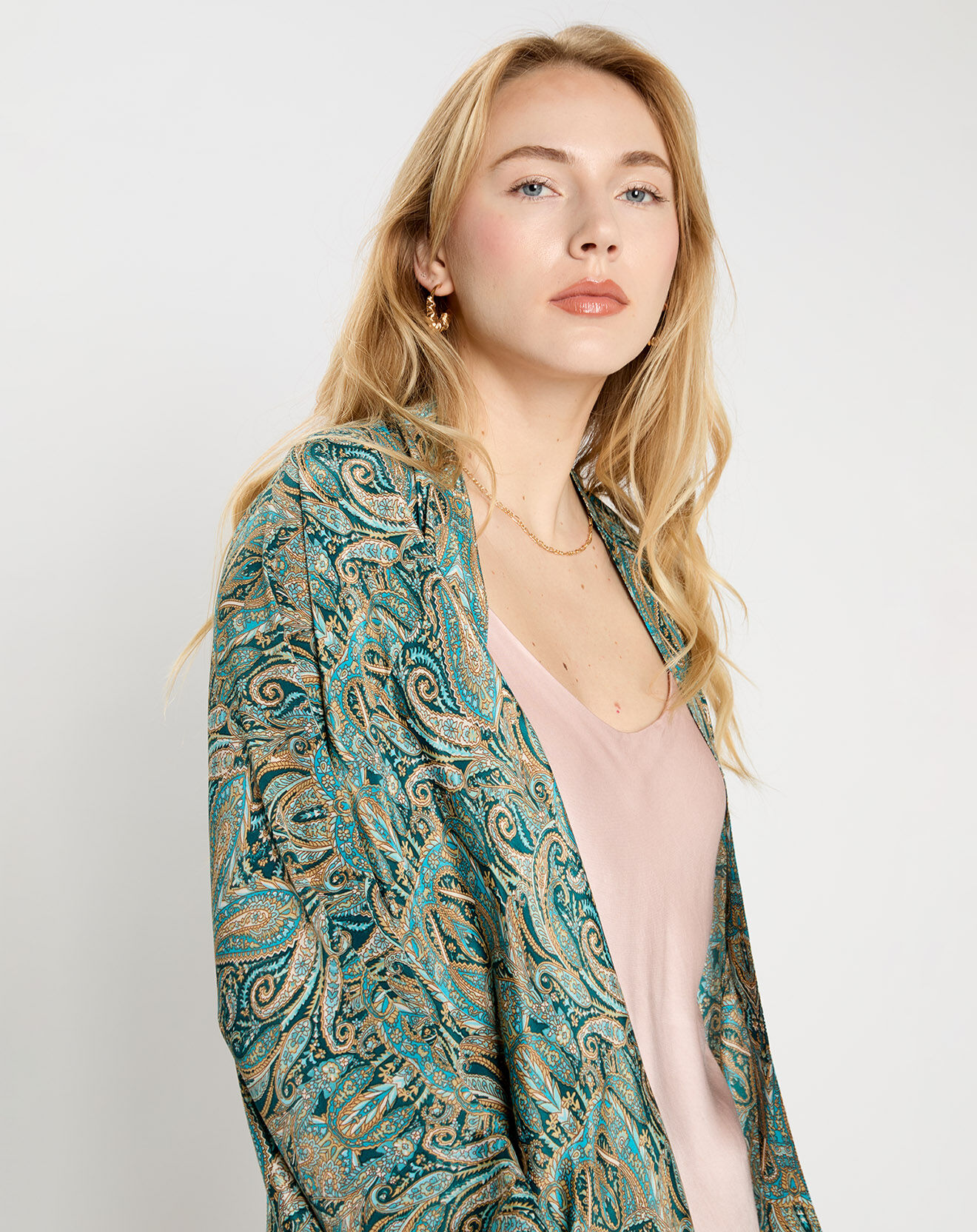 Lauren Vidal Kimono en Soie mélangée Sasha lazuli