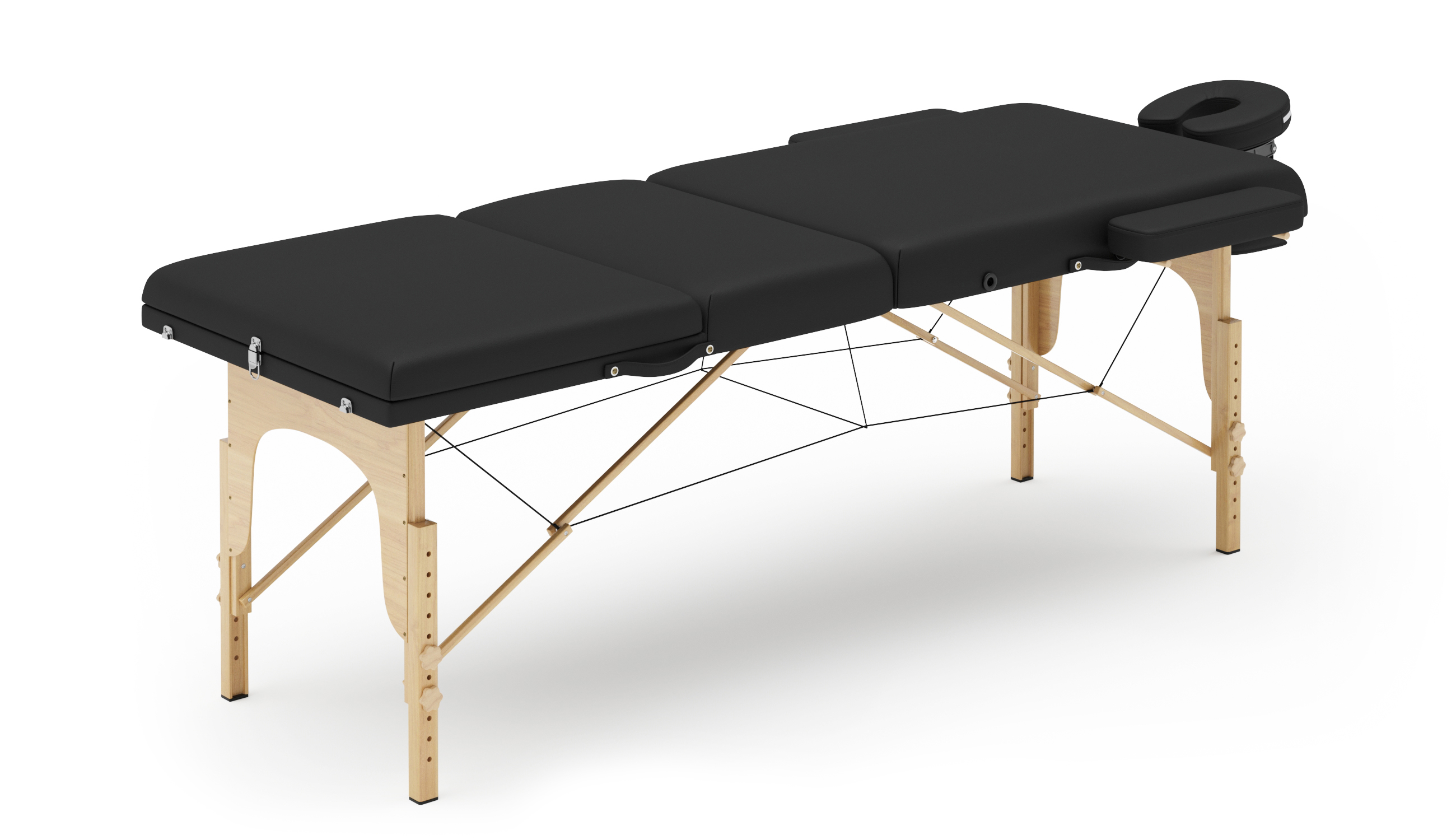 Massageliege 3-Zonen mit Lagerungsrollen schwarz