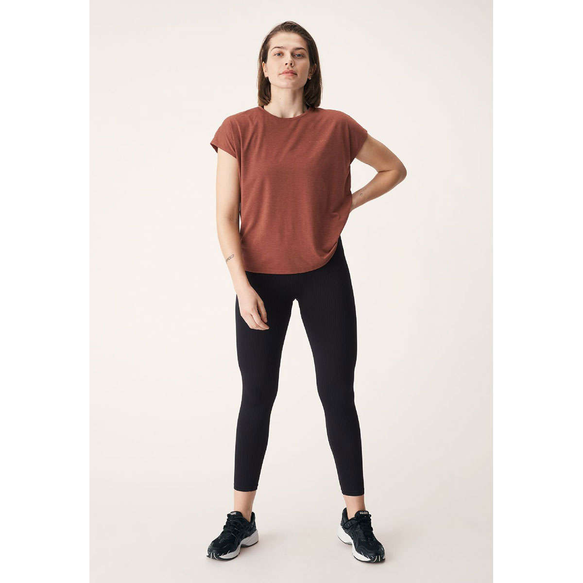 Röhnisch Split Back Hardloopshirt Korte Mouwen Bruin Dames