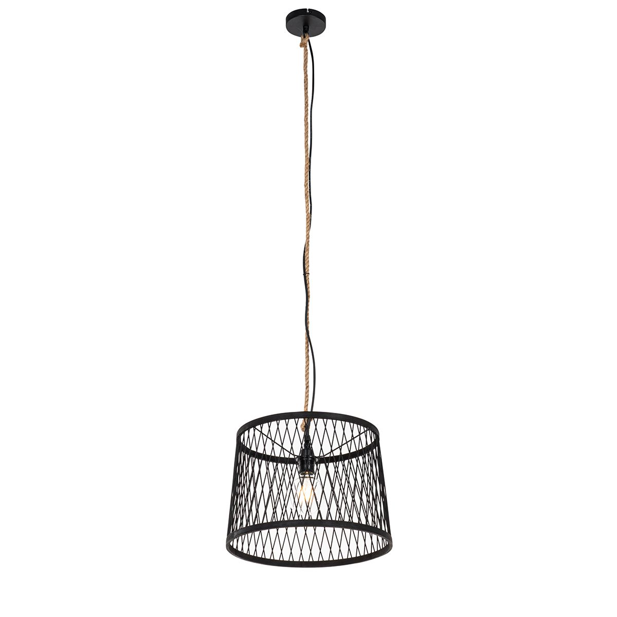 Landelijke buiten hanglamp zwart rotan 40 cm - Calamus