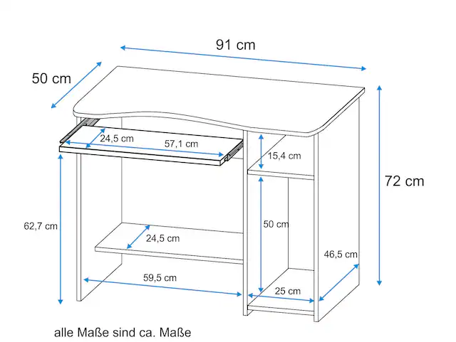 VOGL Möbelfabrik Schreibtisch »Sam« mit Tastaturauszug & Towerfach, geschwungene Tischplatte, Breite 91 cm