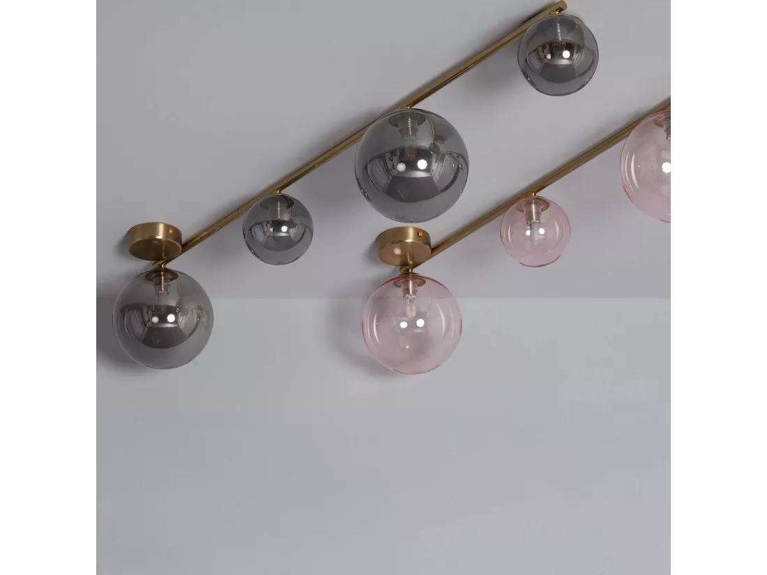 Plafonnier Métal et Verre Moonlight Brass 4 Spots Rose