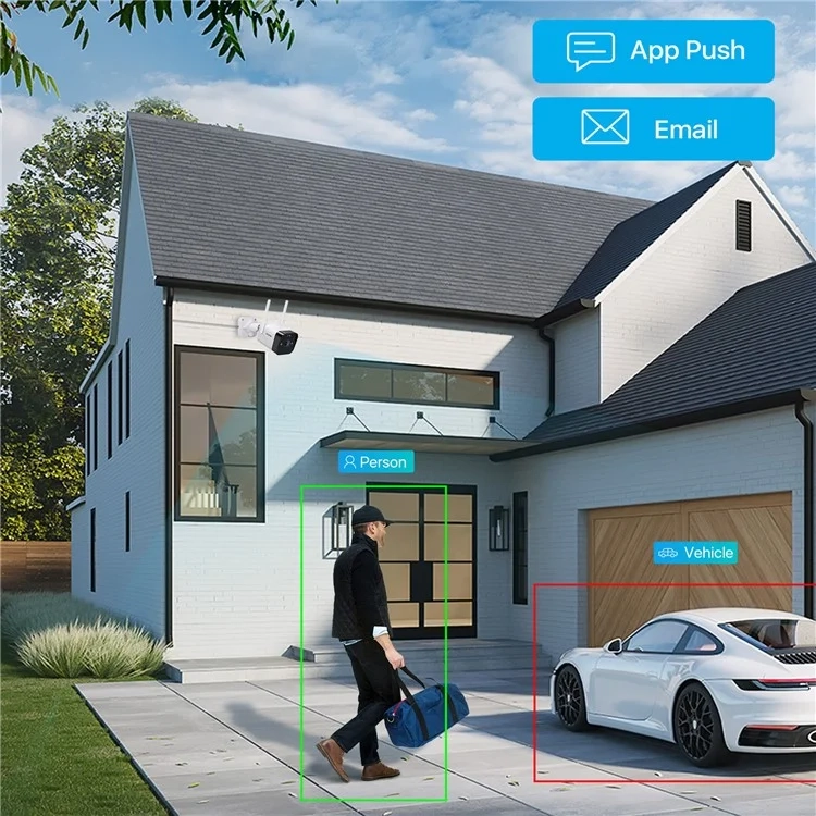 (4MP)  WiFi Outdoor Sicherheitskamera 2.5K QHD mit IR LED's / Zwei-Wege-Audio / KI Personenerkennung   MicroSD Slot (IP66) - Weiss