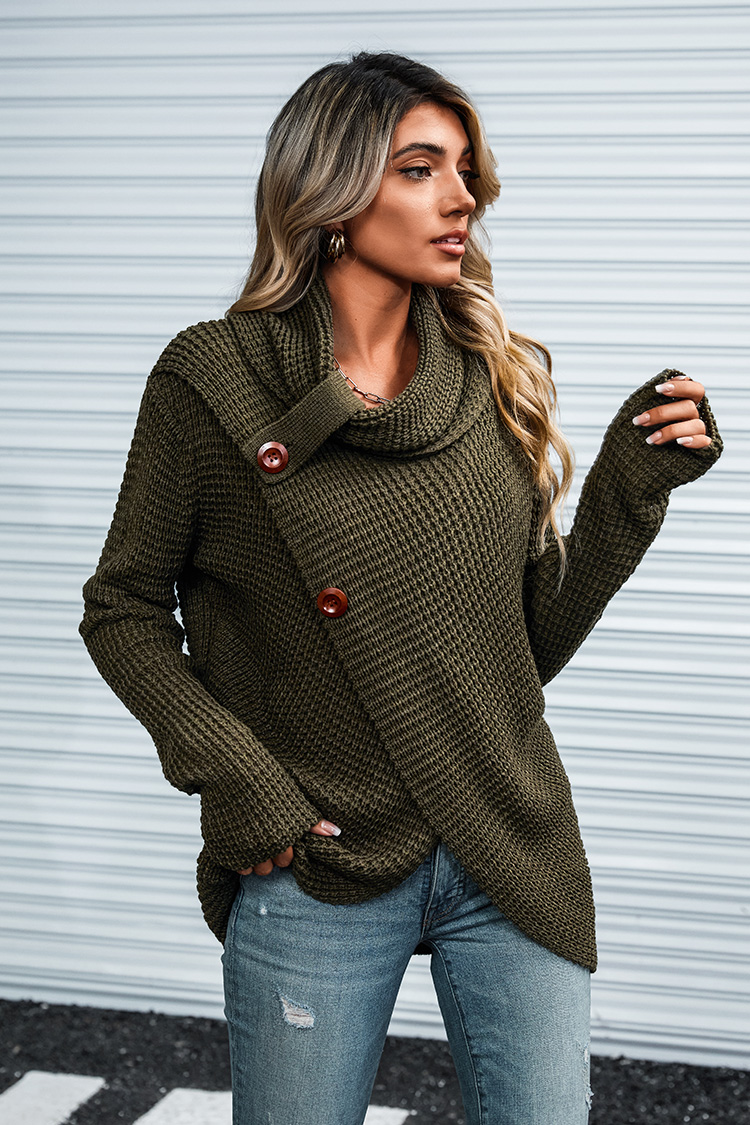 Pull boutonné d'emballage à col roulé