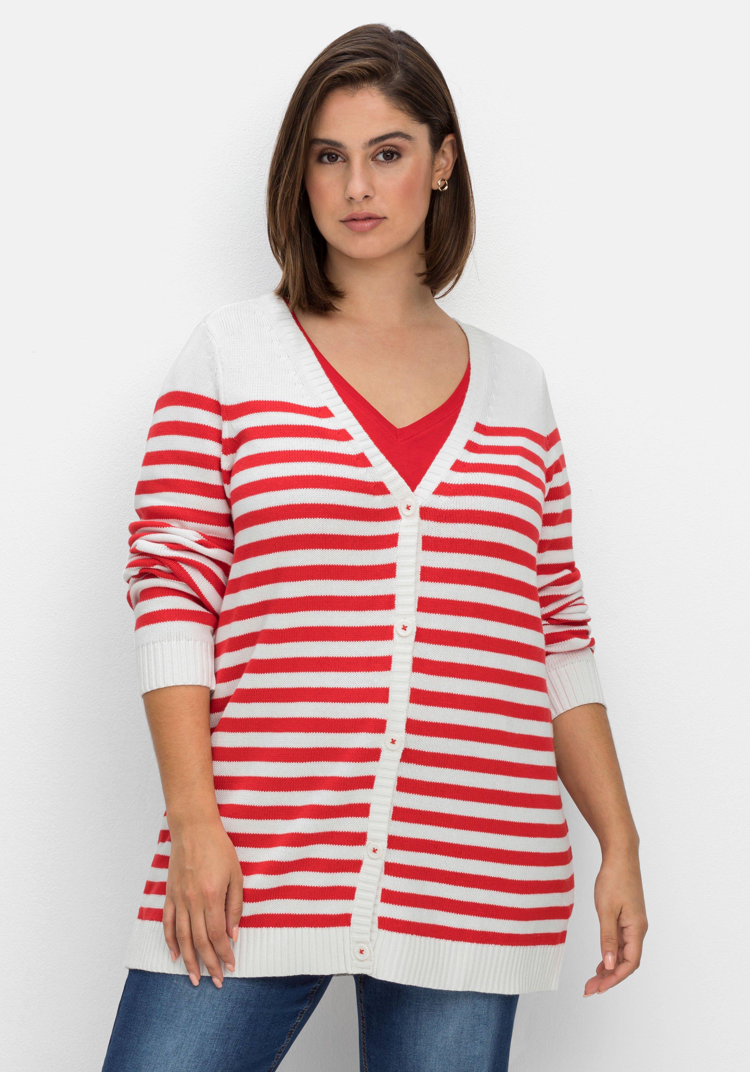 Geringelte Strickjacke mit Knopfleiste