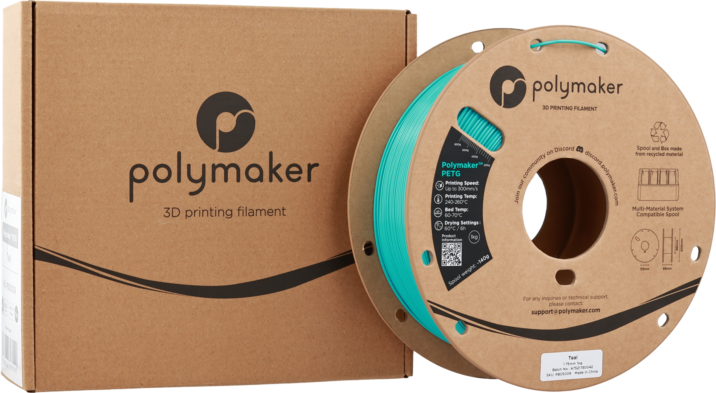 Polymaker  PETG Teal, 1,75 mm / 1000 g    Robustes PETG optimiert für High Speed Druck in Teal