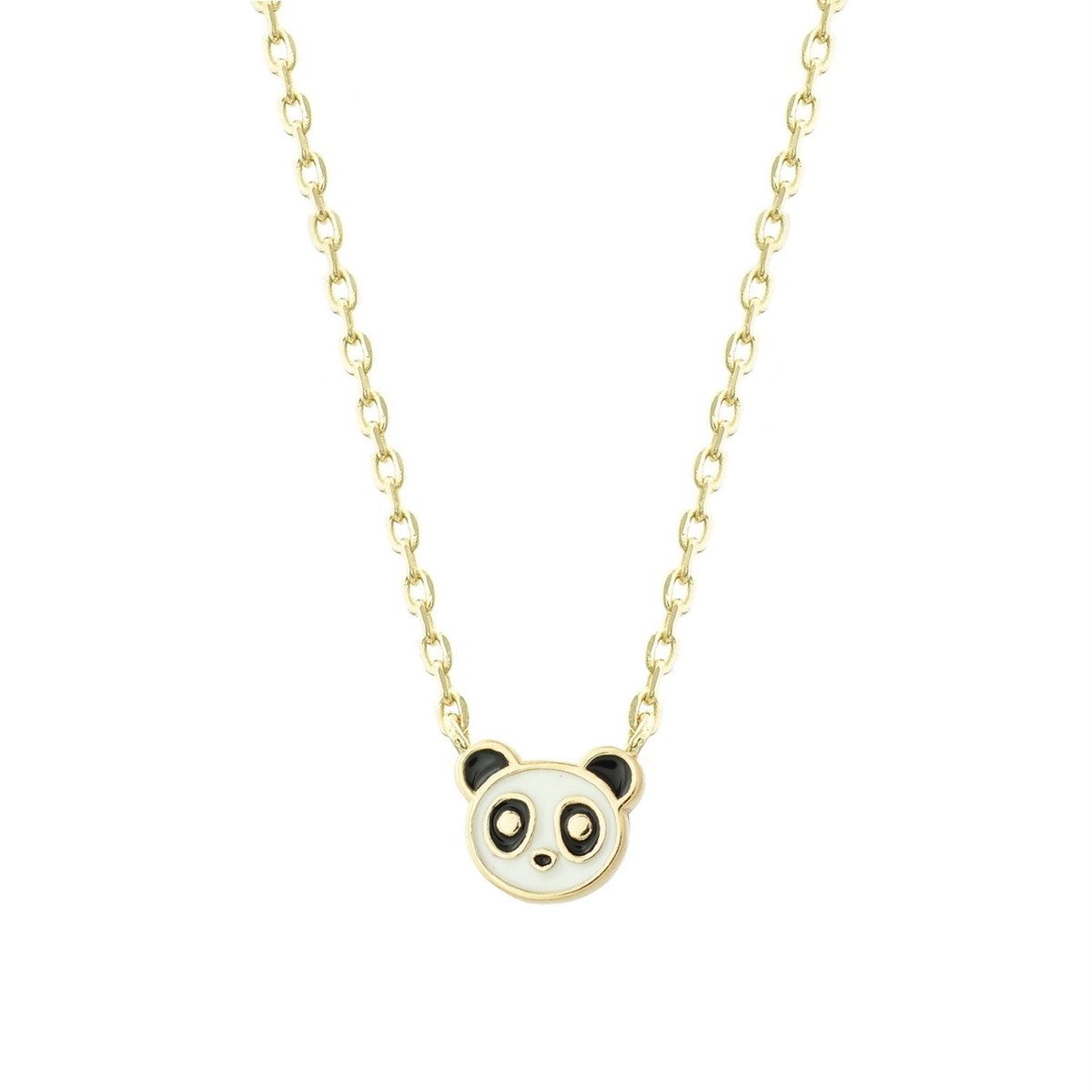 Collier panda émail coloré blanc et noir Plaqué OR 750 3 microns