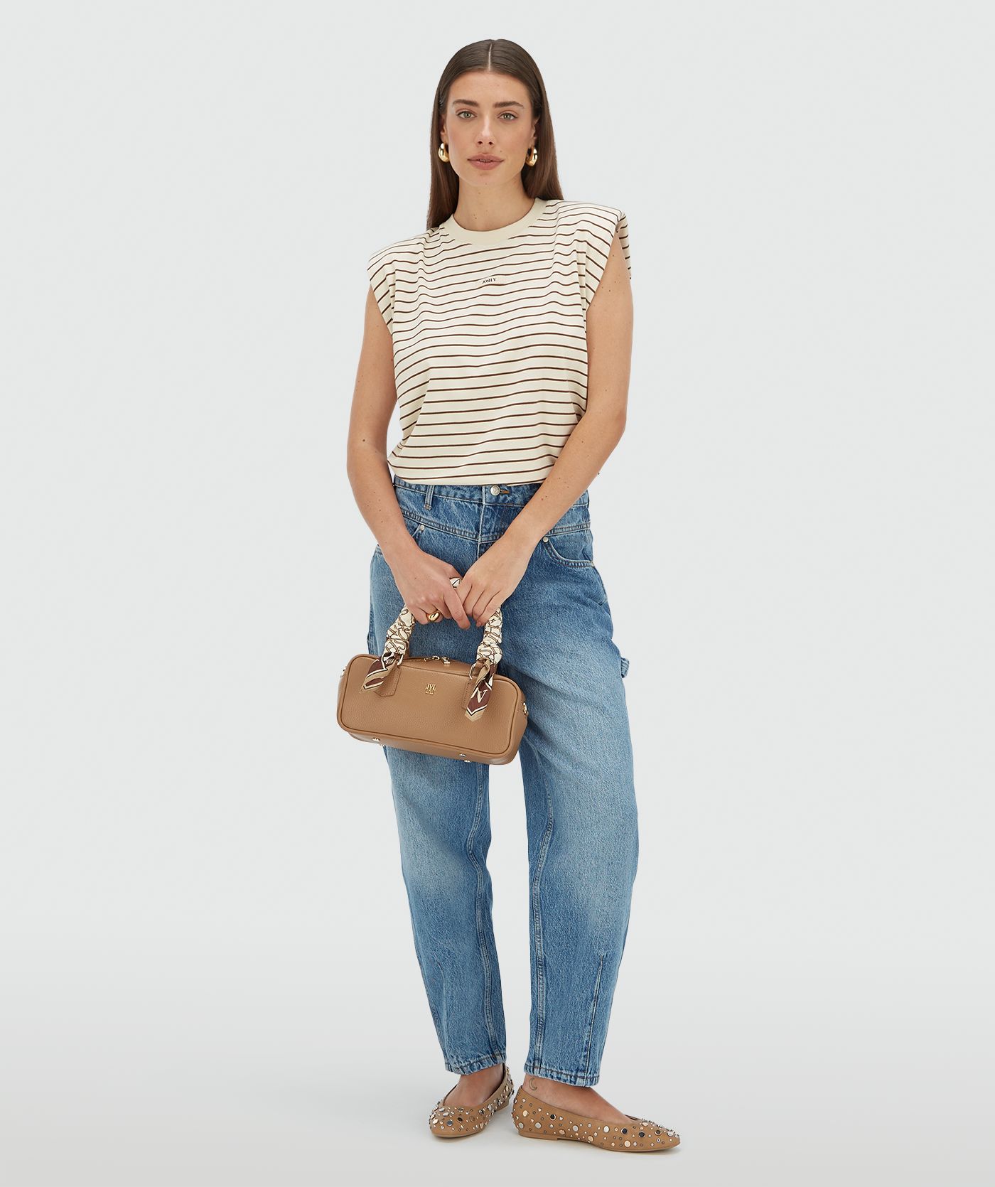 JV-SUE regular fit T-shirt met logo - creme white dark brown