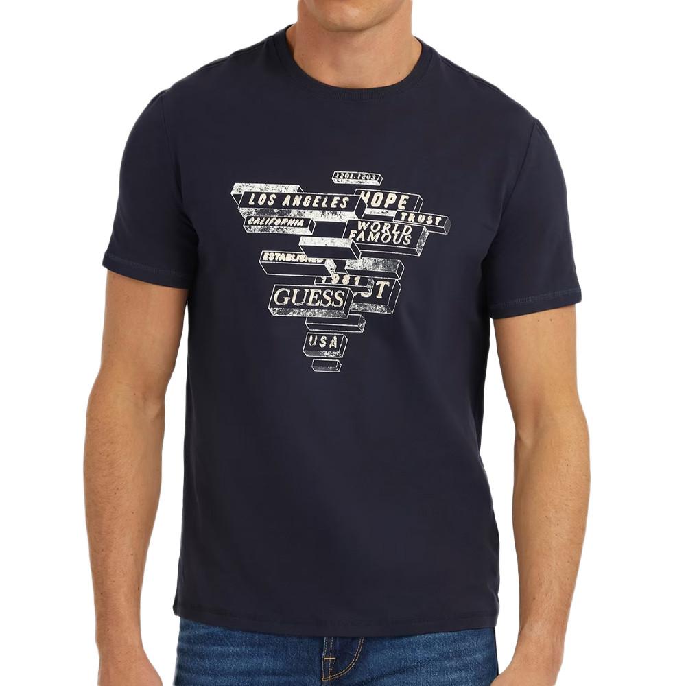 Guess T-shirt Marine Homme Guess Abstract Triangle