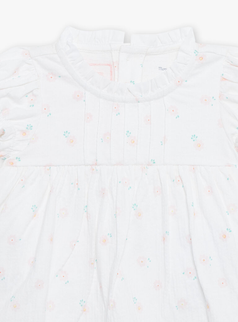 Robe et béguin de naissance blancs à imprimé fleurs