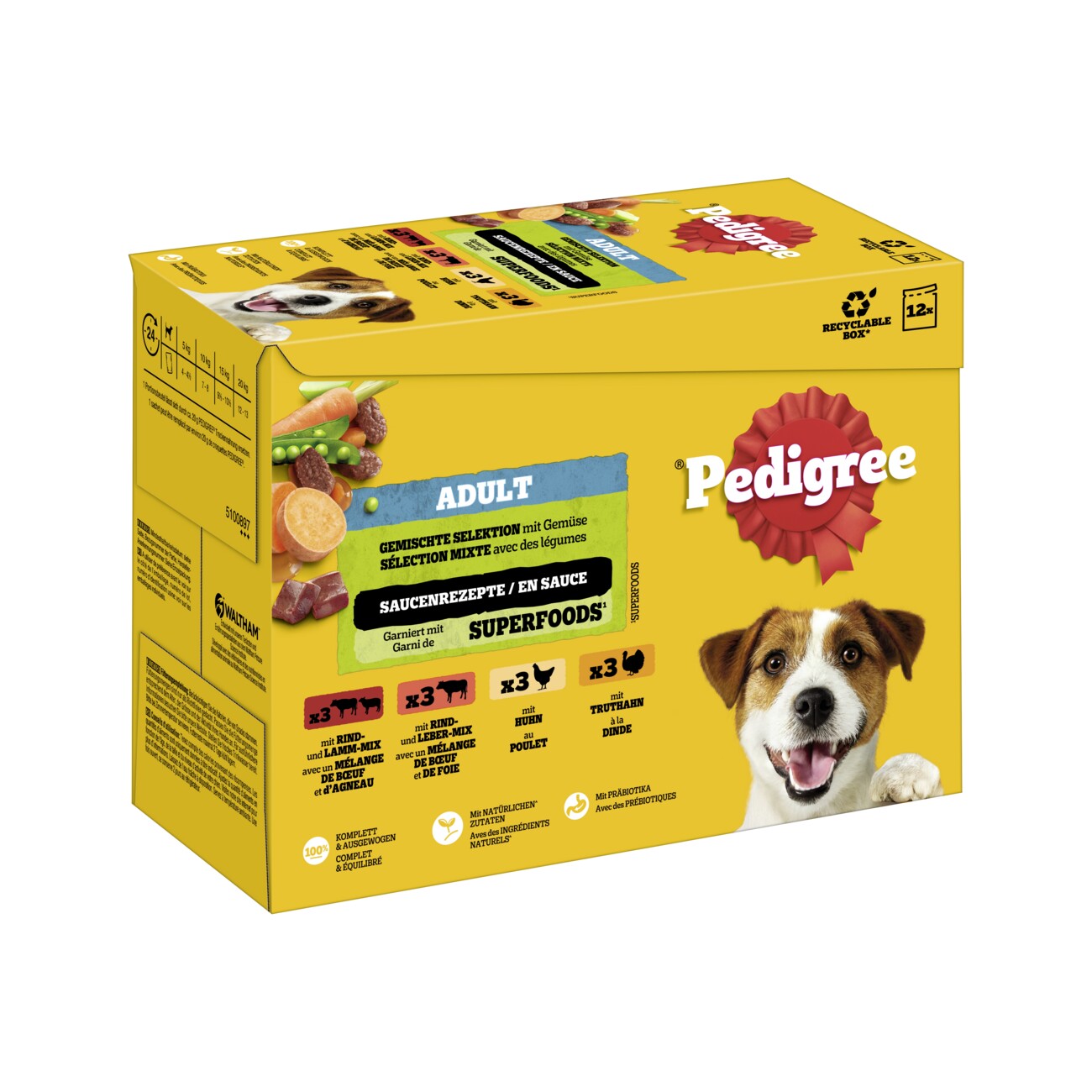 Pedigree Nassfutter Hund Adult, Multipack, Gemischte-Selektion mit Gemüse, in Sauce 12x100 g