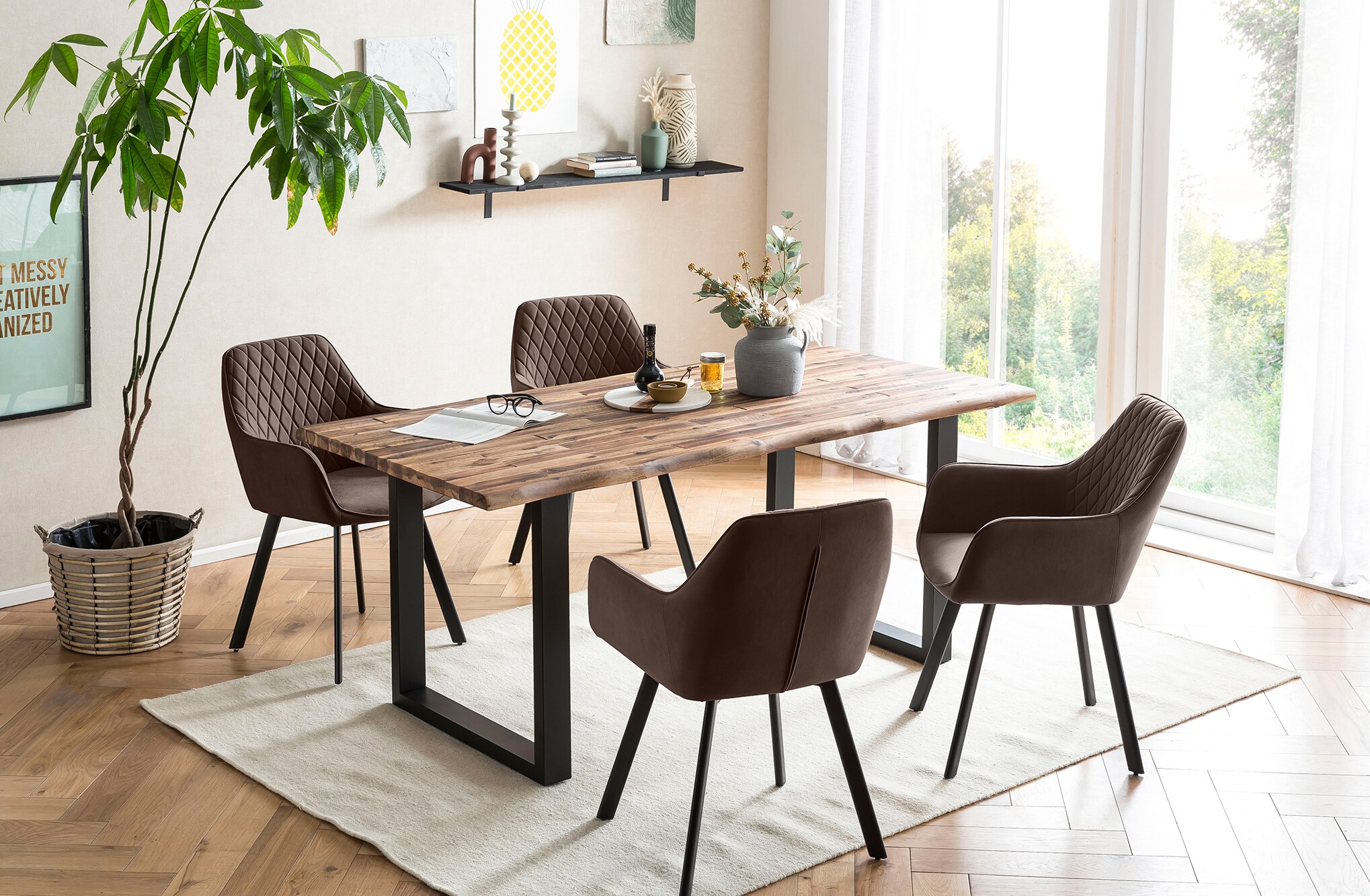 Armlehnstuhl 2er Set Braun Esszimmerstuhl Polsterstuhl Wohnzimmer Stühle