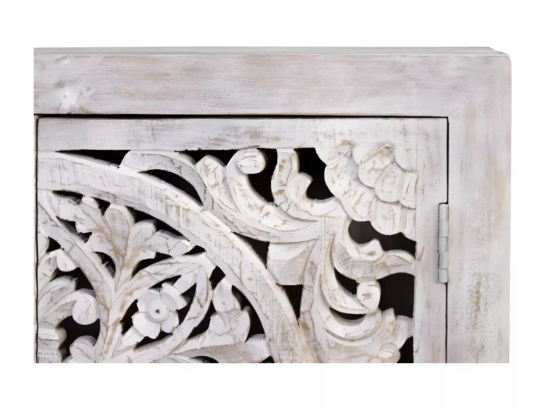Buffet en manguier, pieds en métal blanc et gris vieilli Blanco.Giner y Colomer.81x35x80