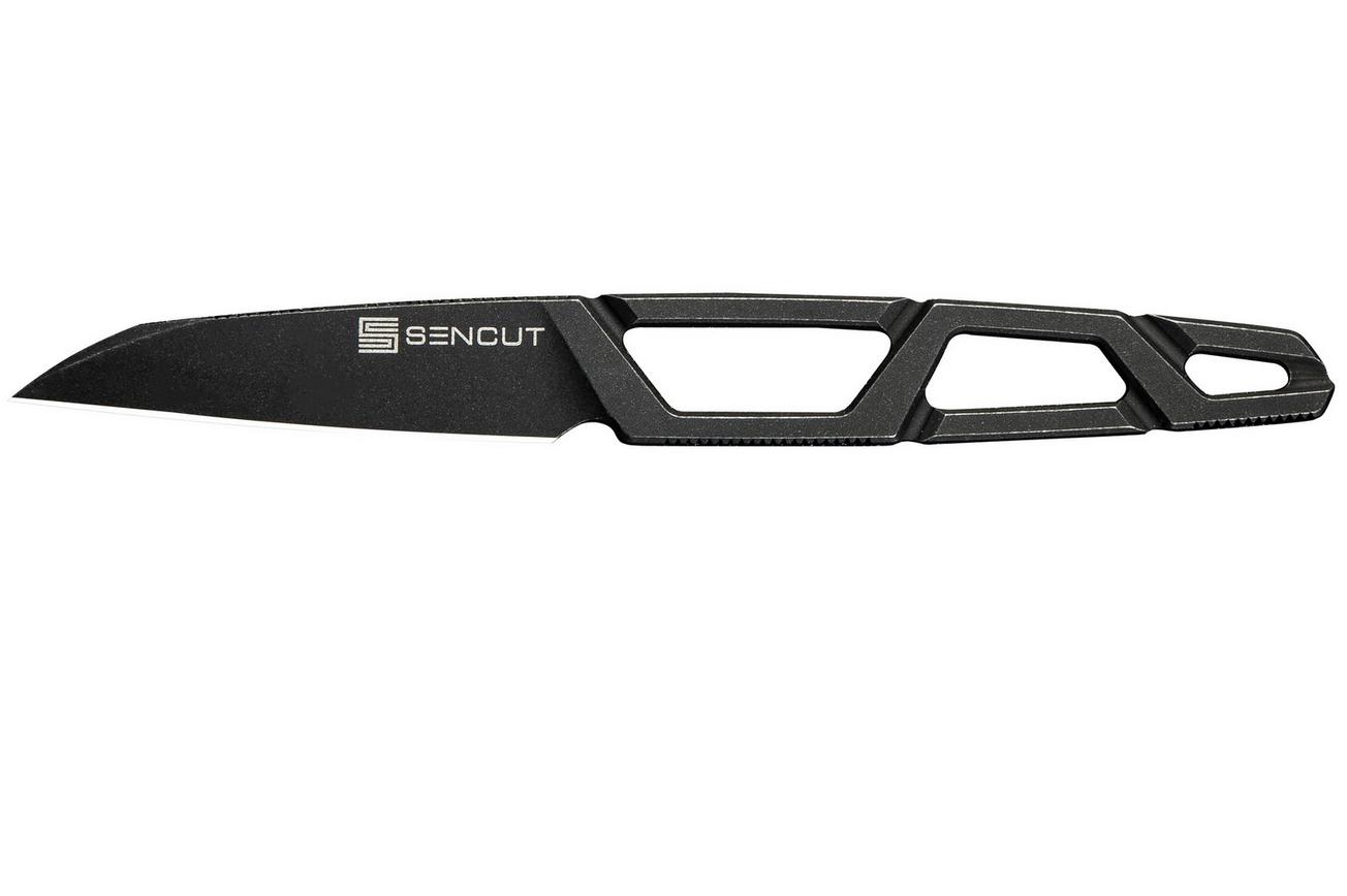 SENCUT TEXO S23095-1 Fixed Blade Neck Knife Skeletonized One-Piece, Blackwashed, nekmes, kydex schede
