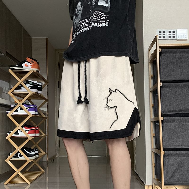 Wescosso - Sweatshort met trekkoord en kattenprint