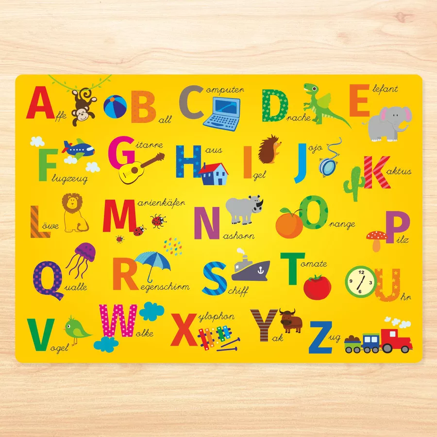 Nikima Platzset stabiles Vinyl Tischset - ABC gelb mehrfarbig