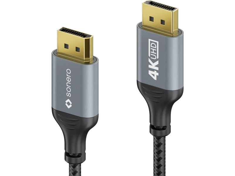 sonero Kabel DisplayPort - DisplayPort, 1 m DisplayPort auf DisplayPort Kabel - 4K60 - grau/schwarz - 1.00m