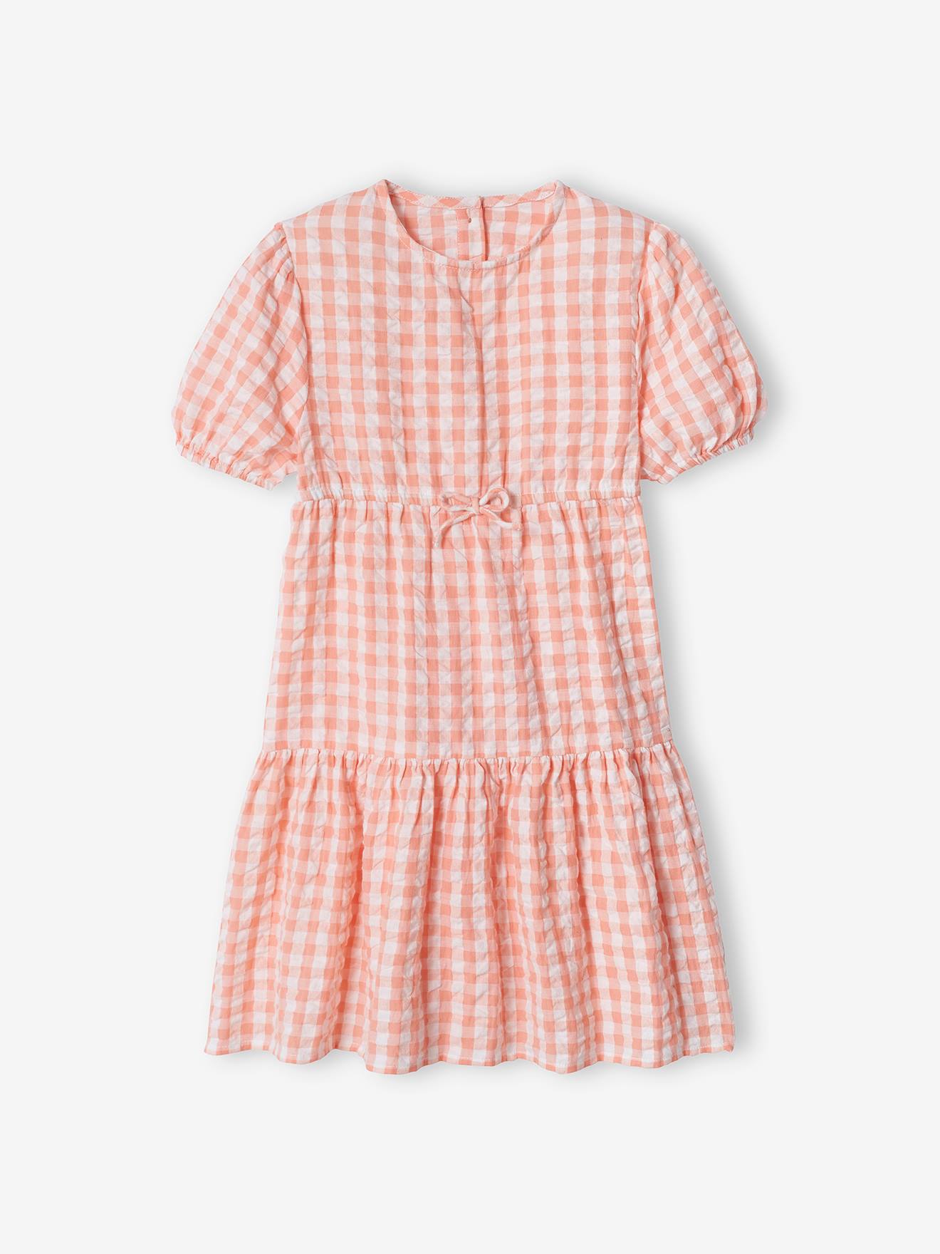Vestido off-white com babados e mangas 3/4 para meninas