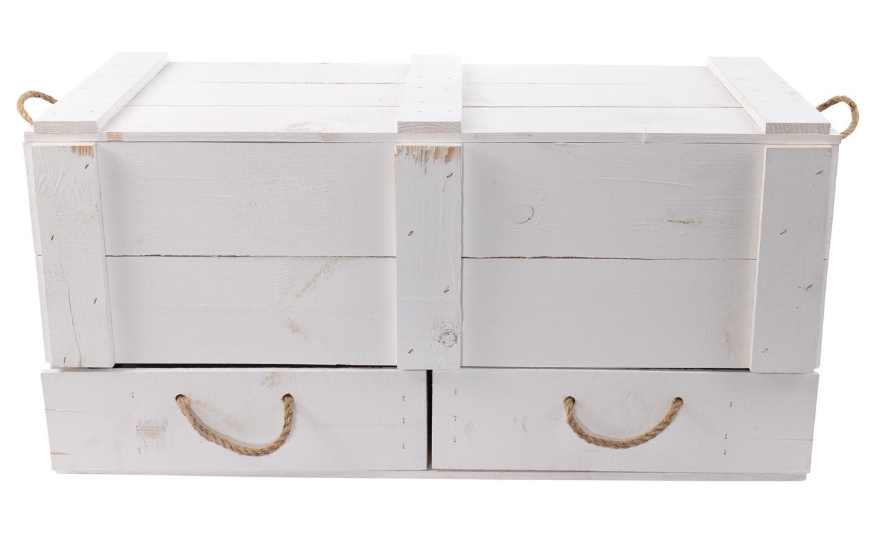 Truhe Vintage Weiss, 85 x 40 cmHolztruhe mit 2 Schubladen
